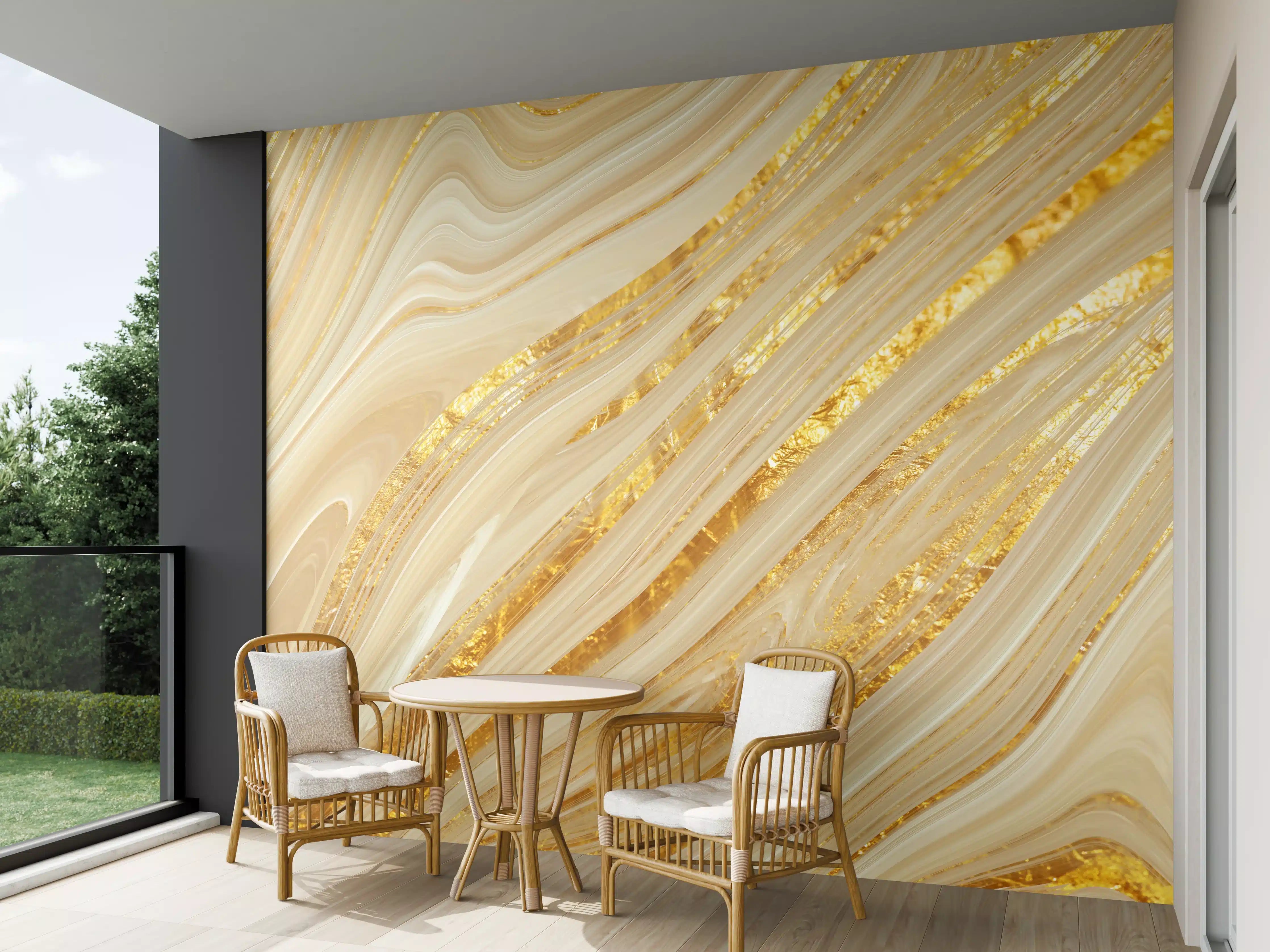 Wandverkleidung außen - Goldene wellenförmige Marmorierung