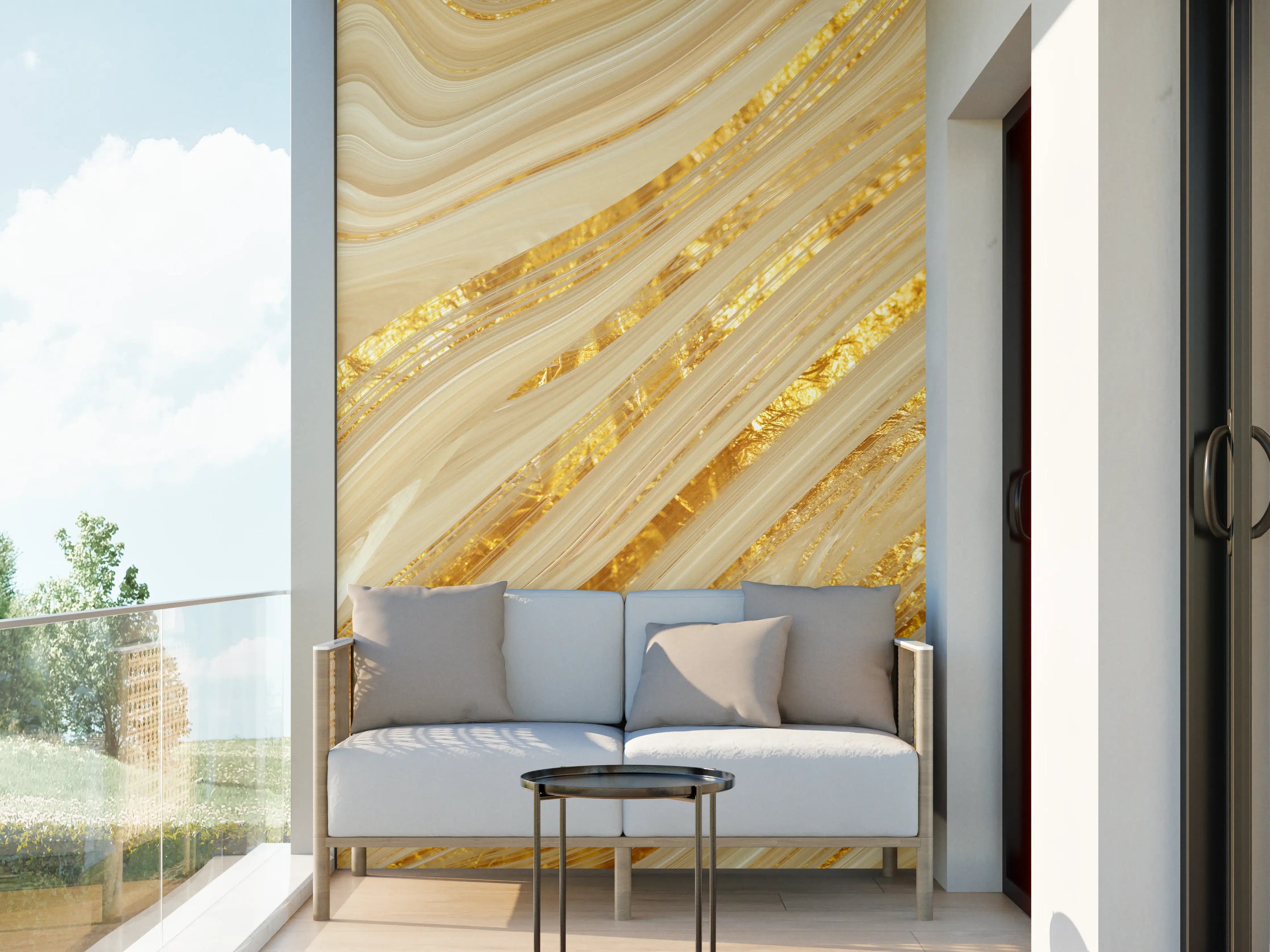 Wandverkleidung außen - Goldene wellenförmige Marmorierung