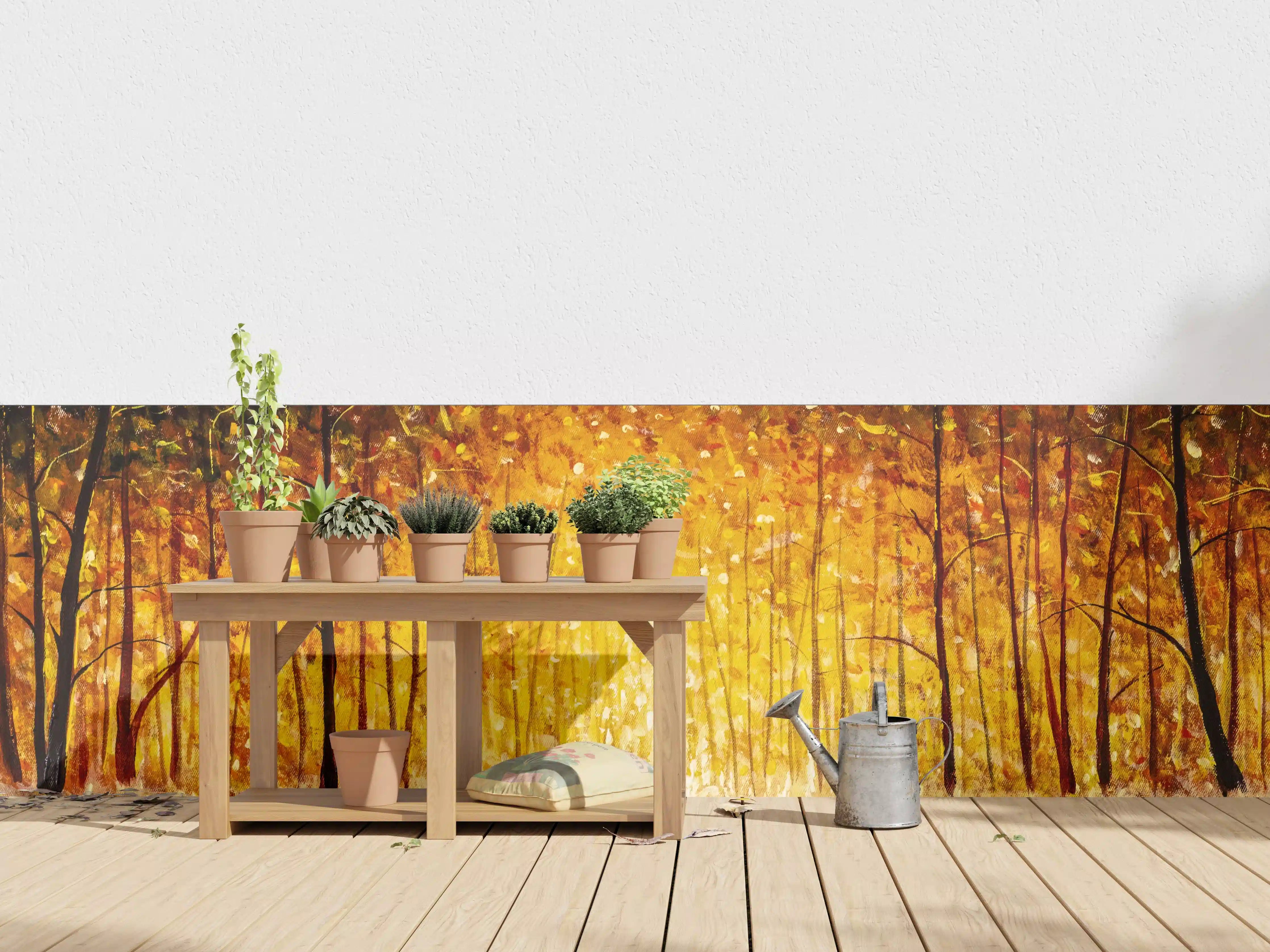 Wandverkleidung außen - Goldener Herbstwald bei Sonnenaufgang