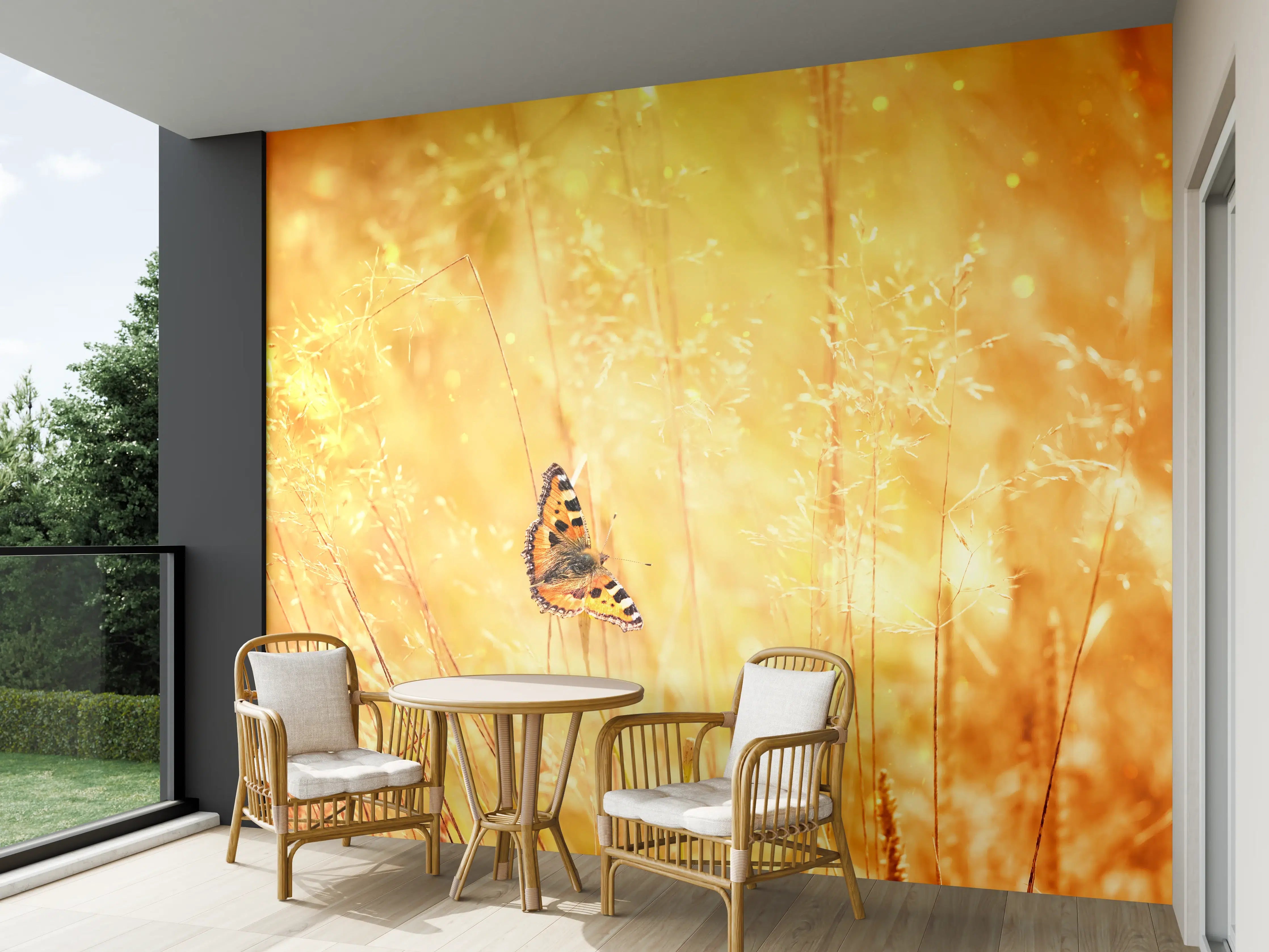 Wandverkleidung außen - Goldener Sonnenuntergang mit Schmetterling