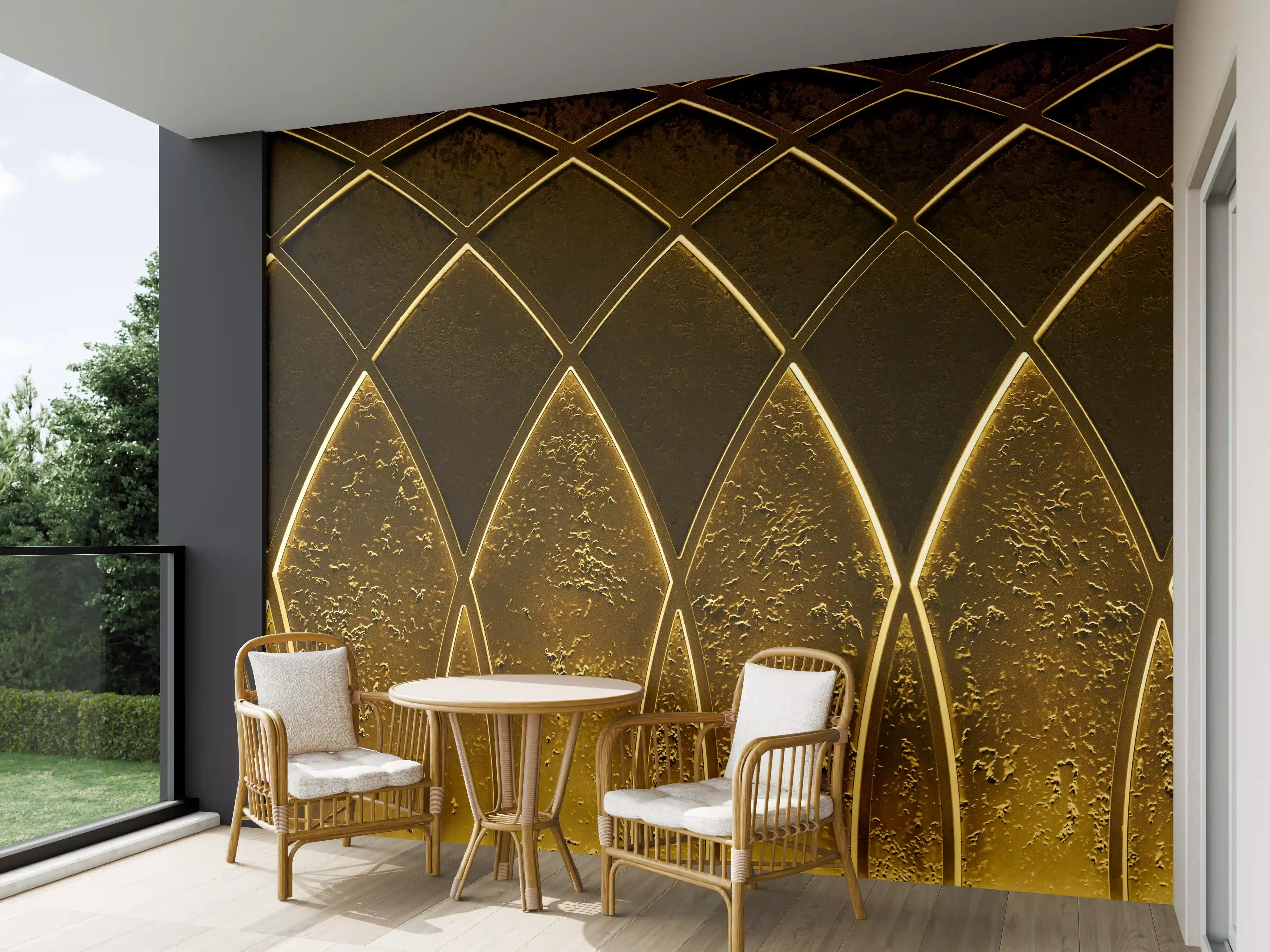 Wandverkleidung außen - Goldenes Art-Deco-Geometriemuster