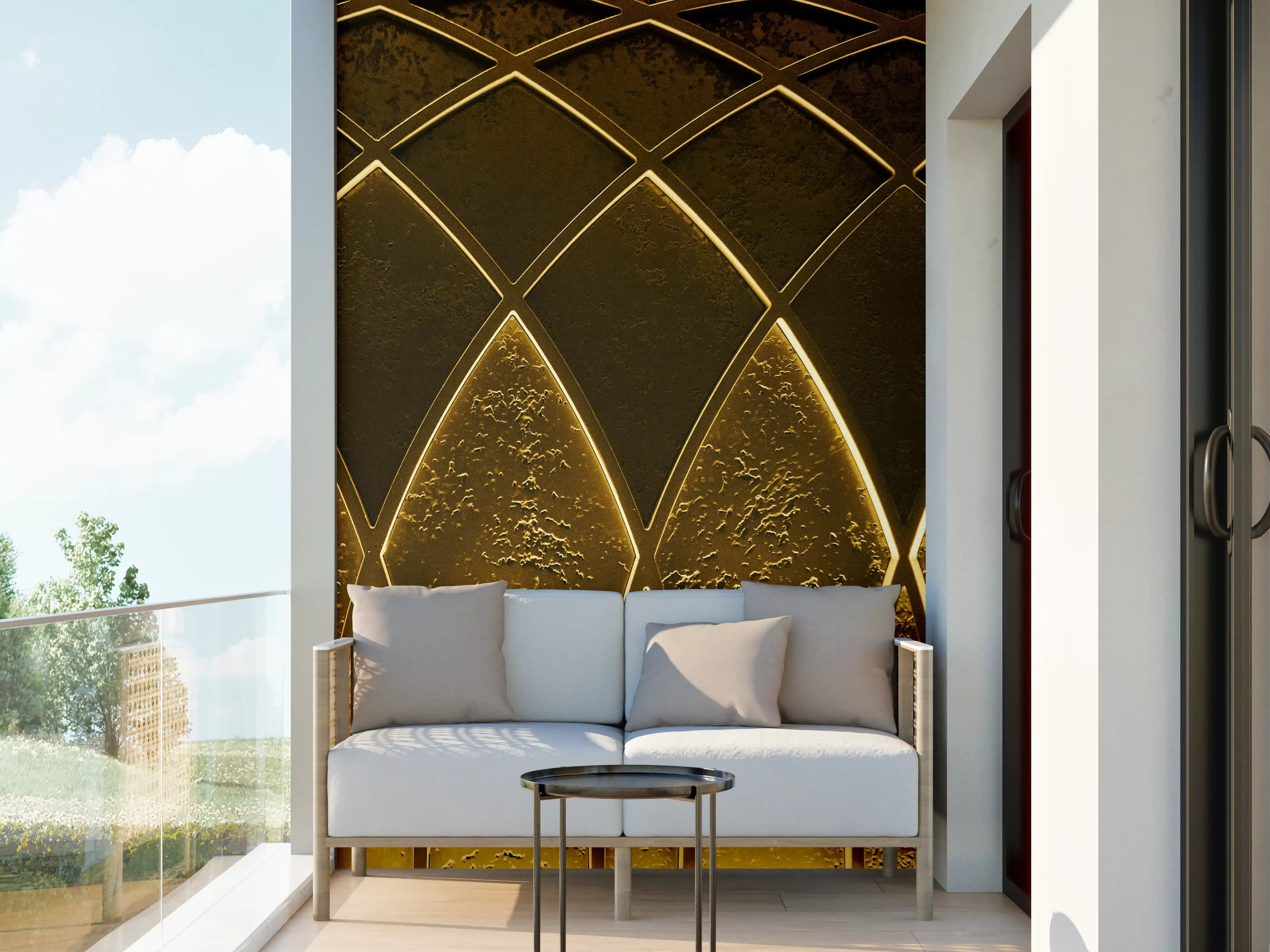 Wandverkleidung außen - Goldenes Art-Deco-Geometriemuster