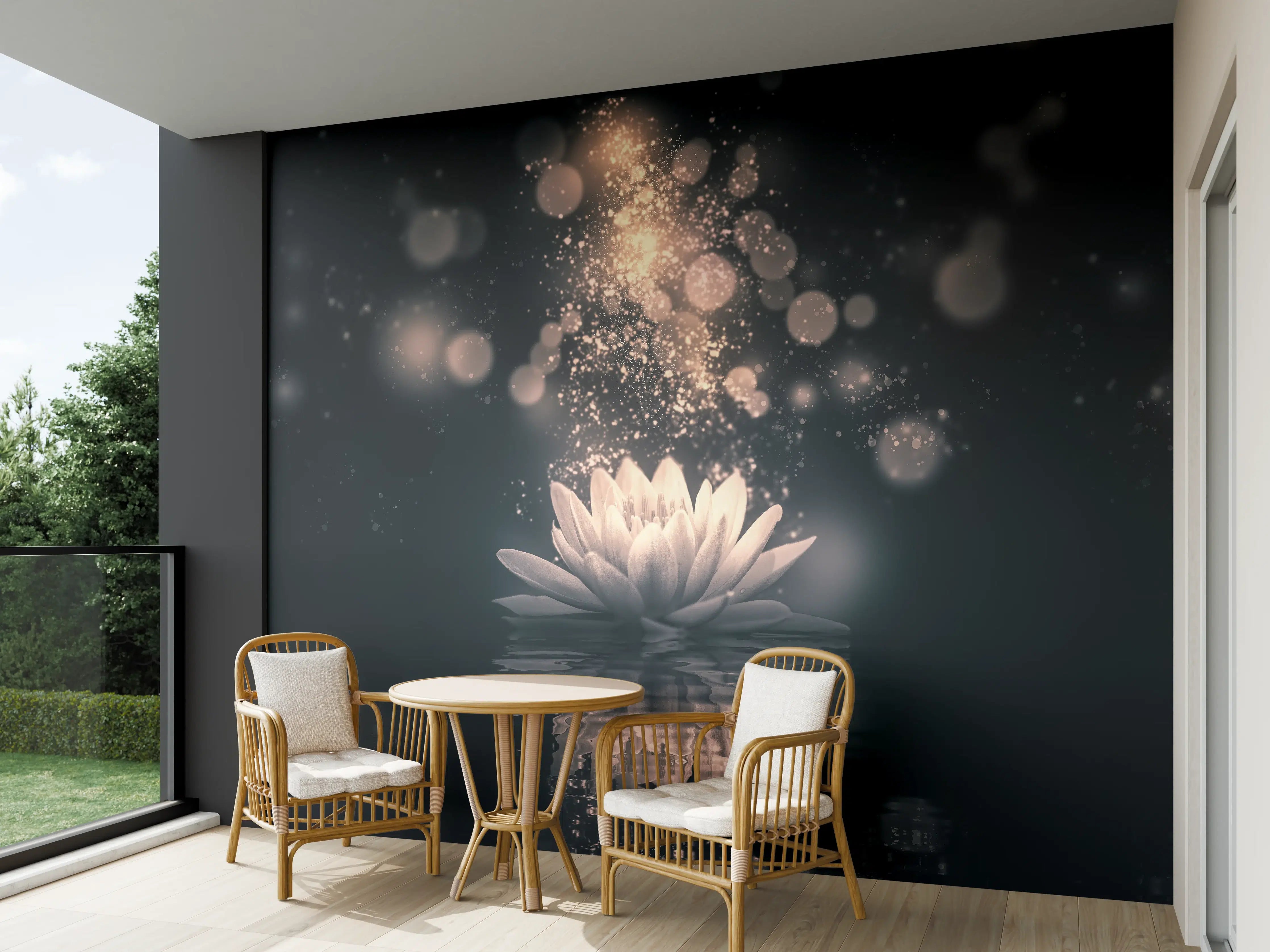 Wandverkleidung außen - Goldenes Lotus-Reflektion Dunkel