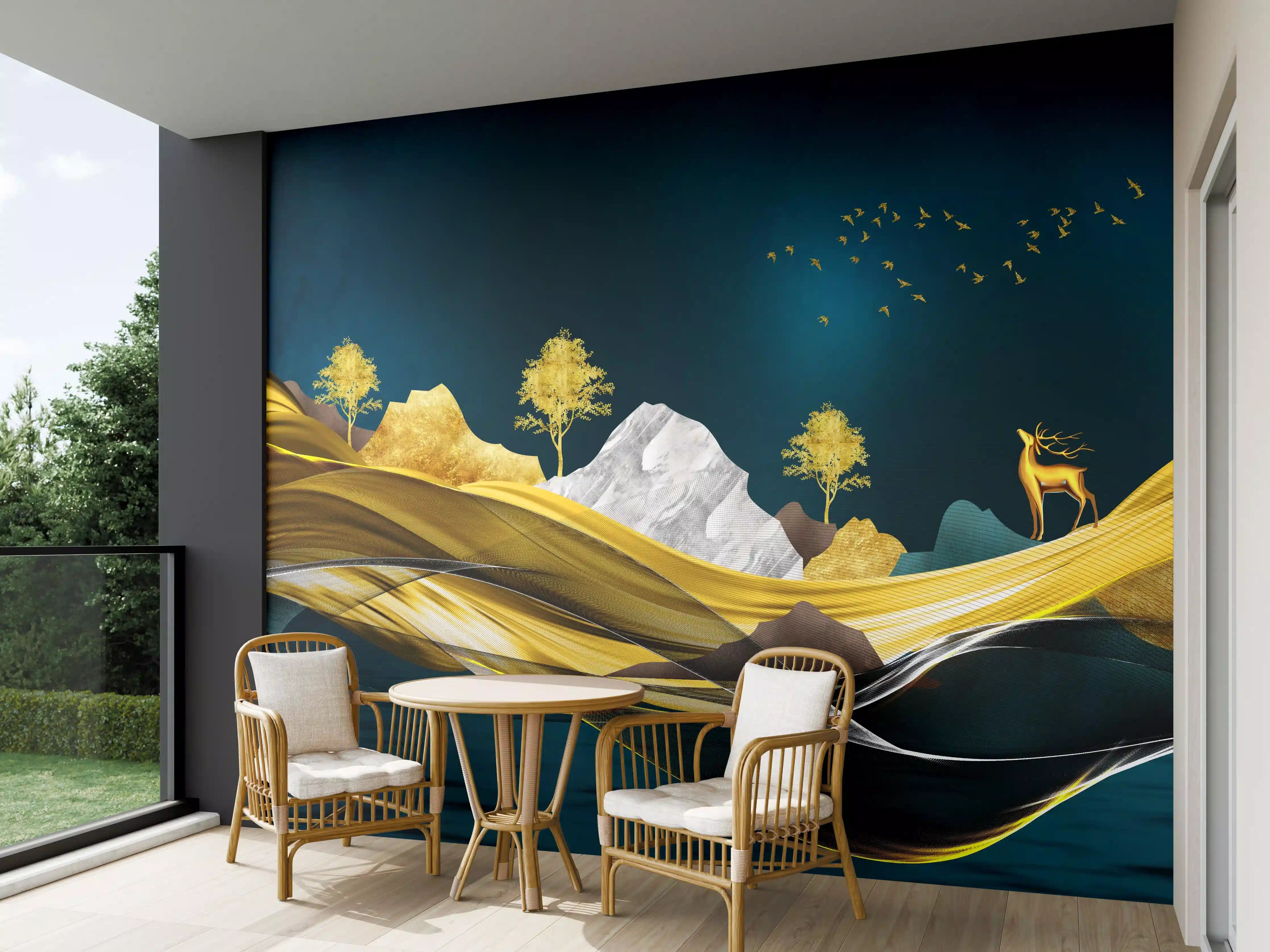 Wandverkleidung außen - Goldenes Wellendesign - 3D 