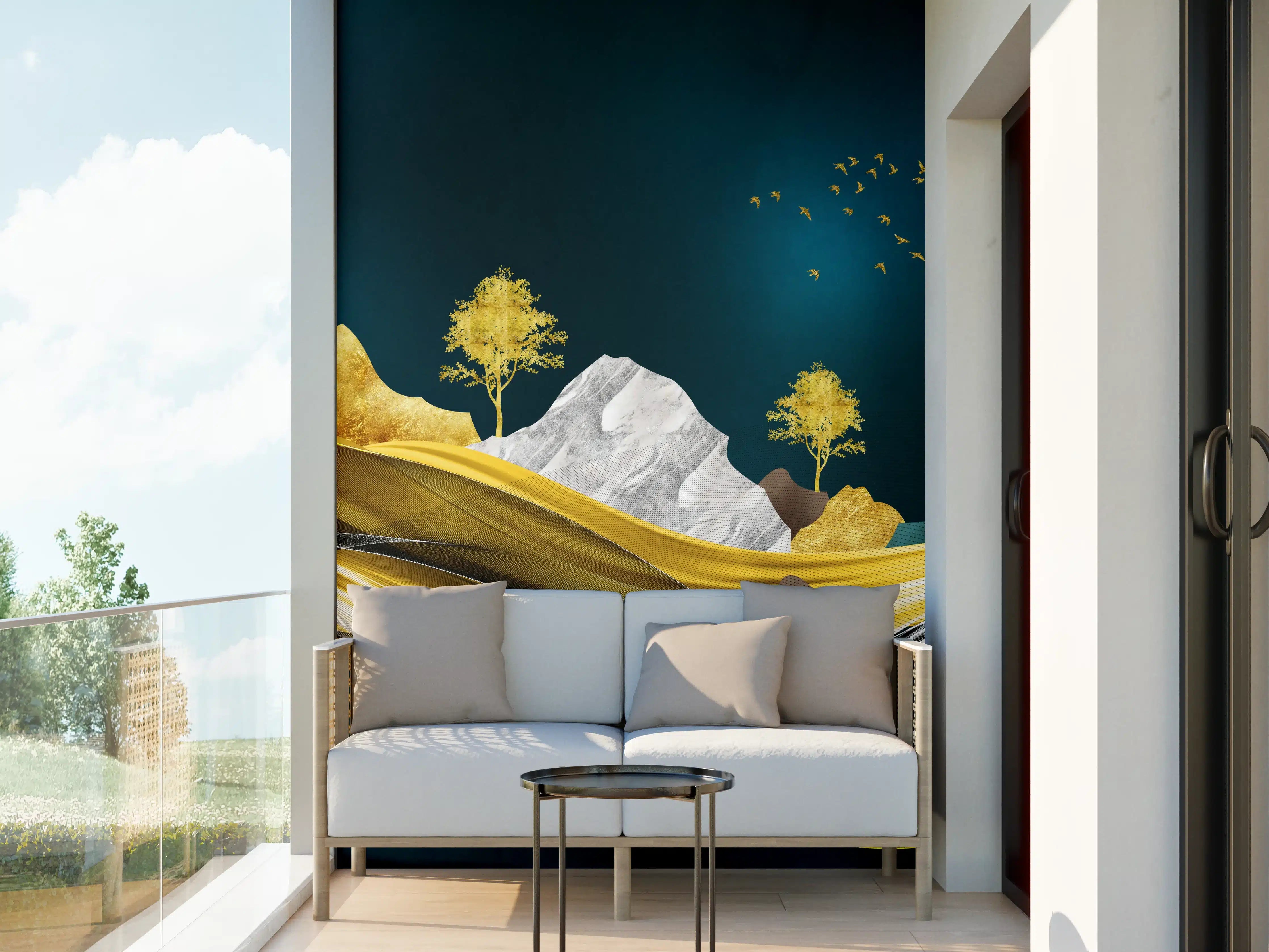 Wandverkleidung außen - Goldenes Wellendesign - 3D 