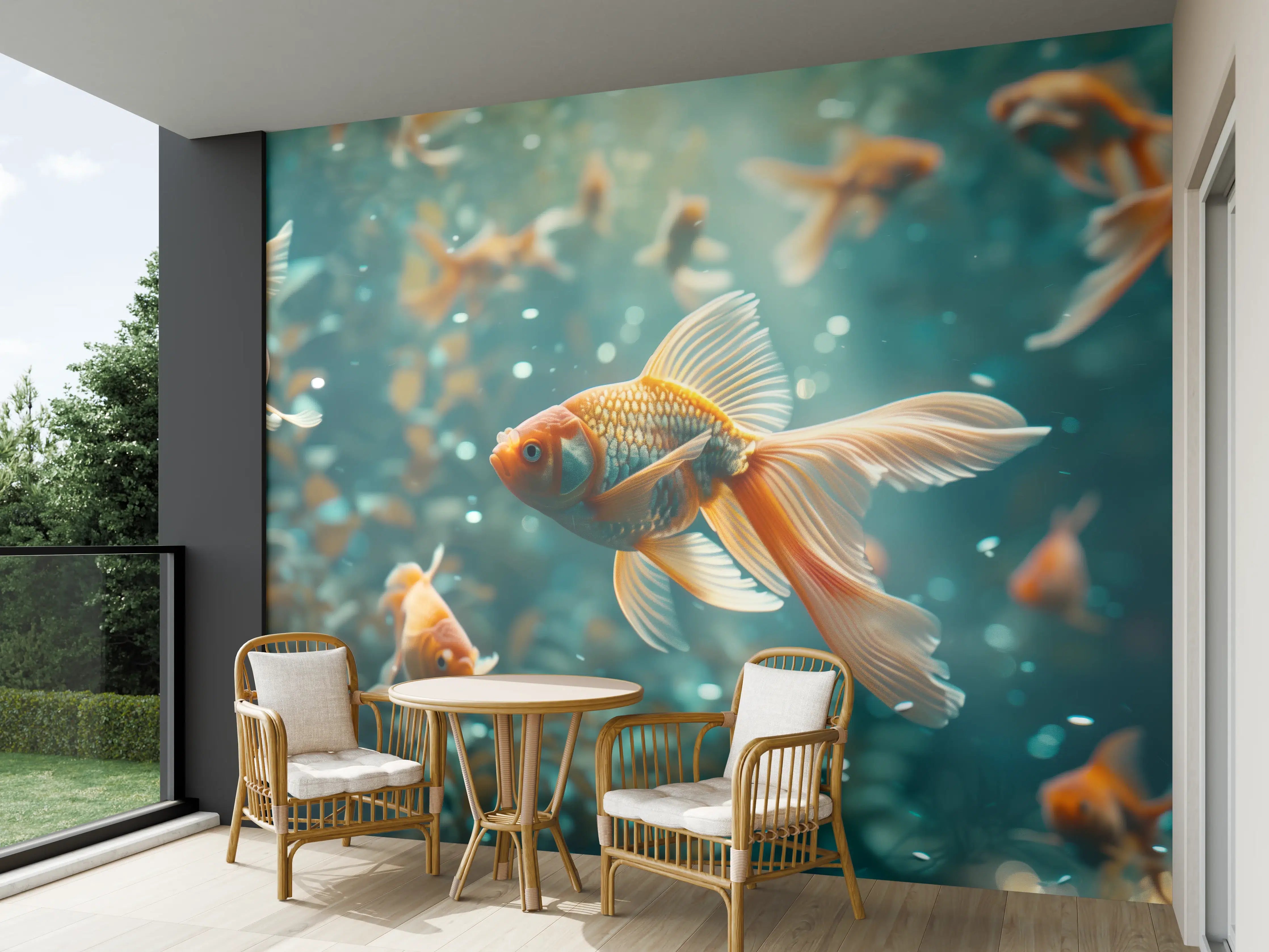Wandverkleidung außen - Goldfische Türkis-Orange