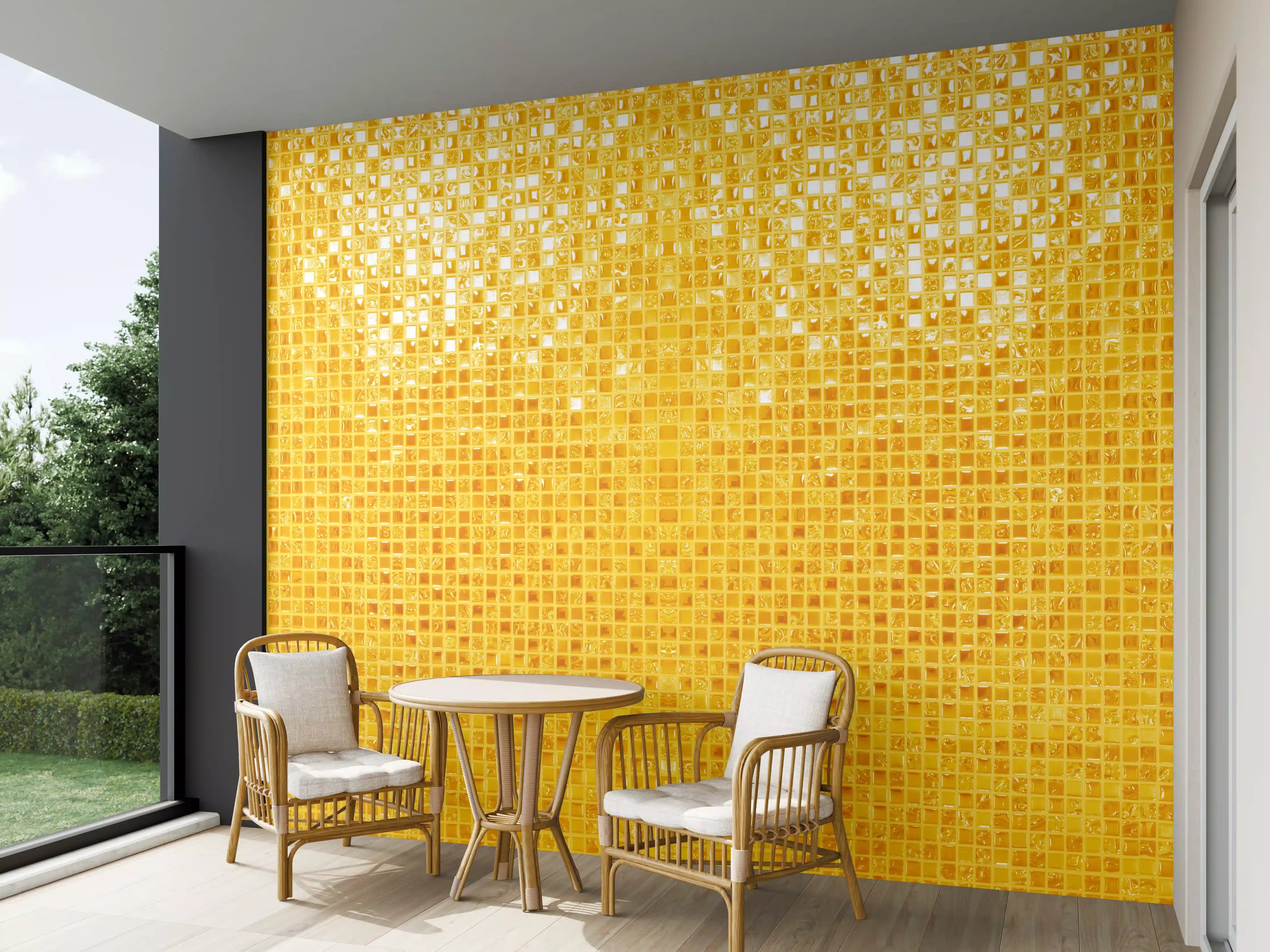 Wandverkleidung außen - Goldgelbe Mosaikfliesen