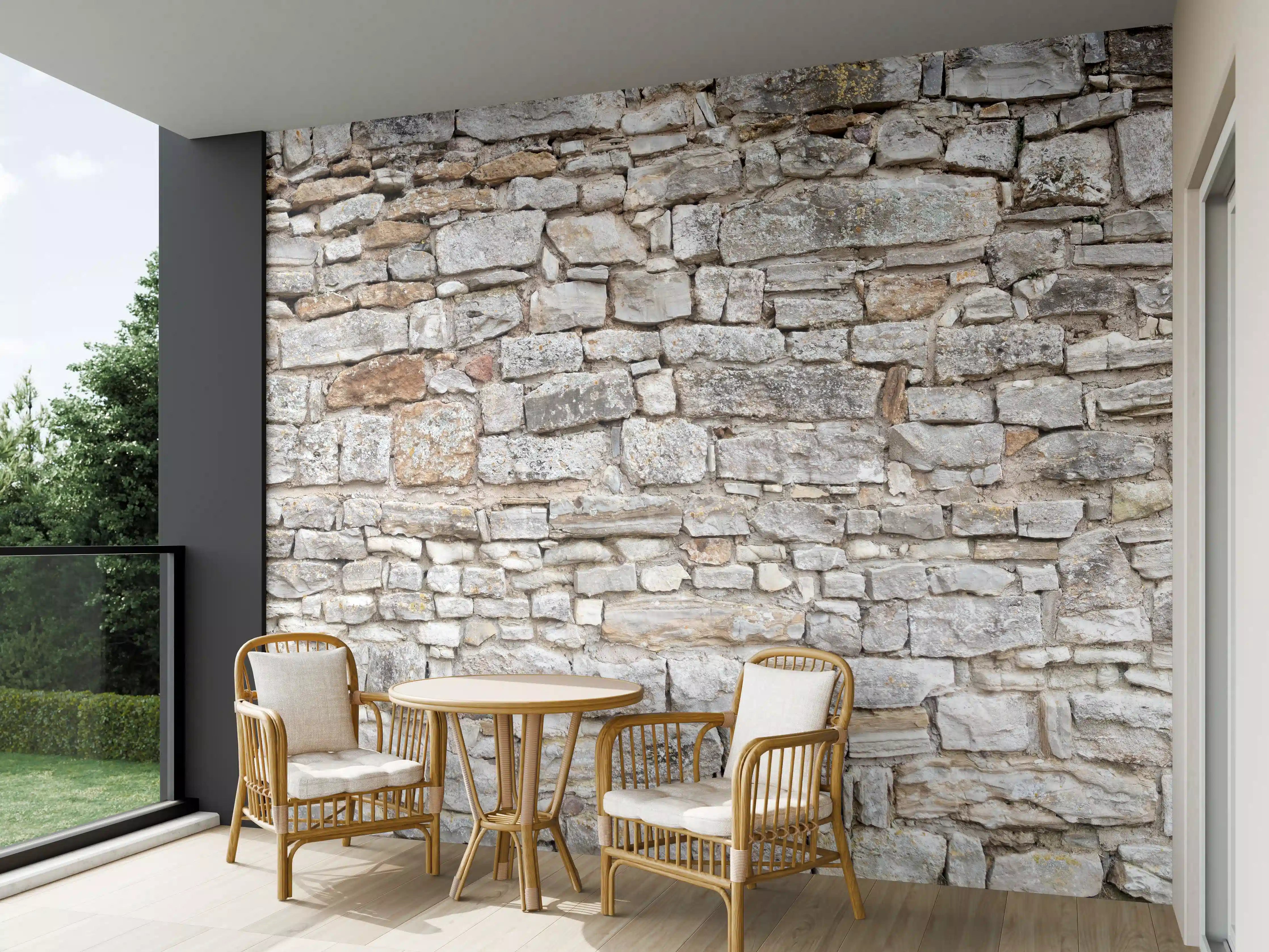 Wandverkleidung außen - Gräuliche alte Mauer aus groben Steinen