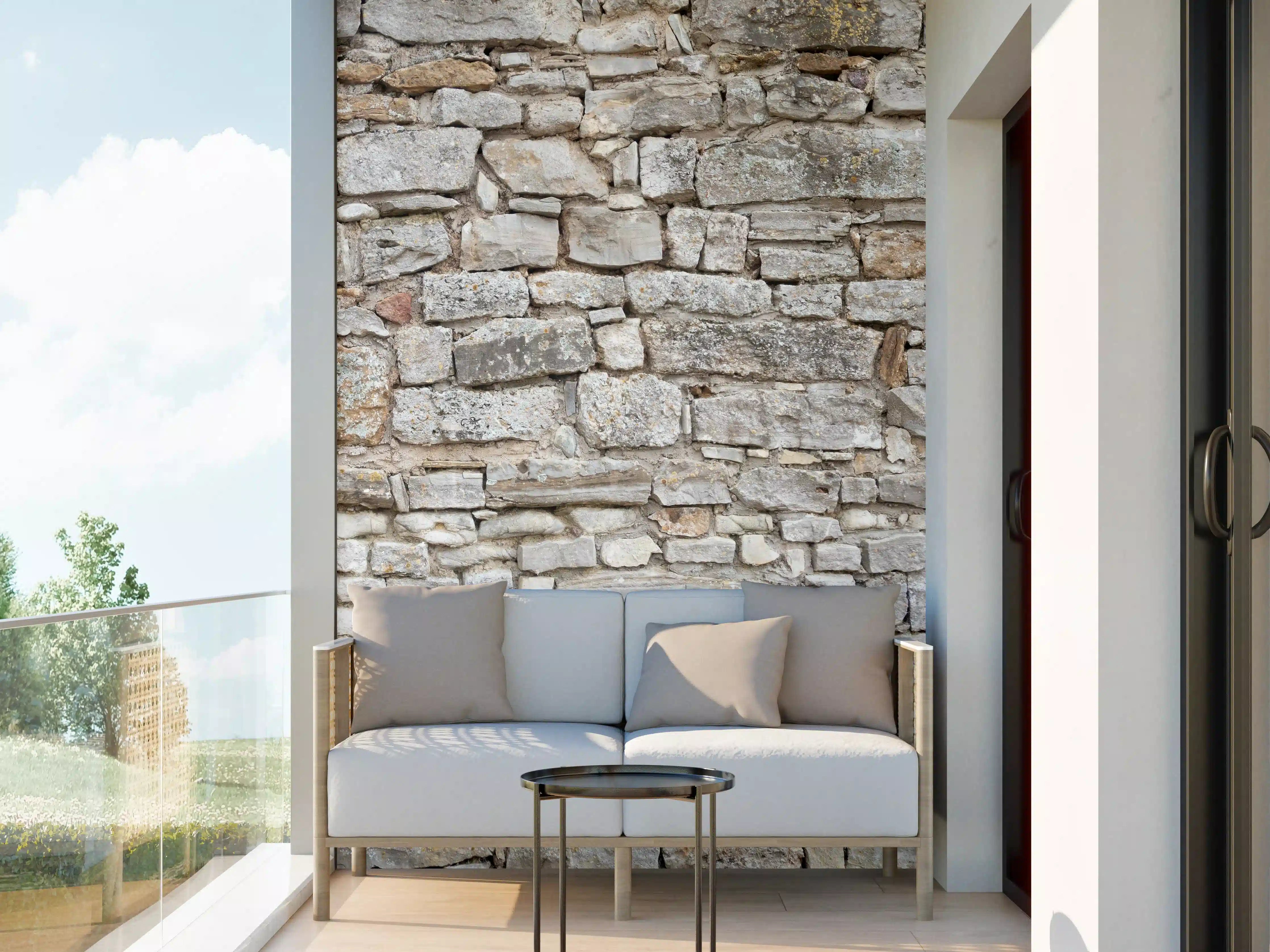 Wandverkleidung außen - Gräuliche alte Mauer aus groben Steinen