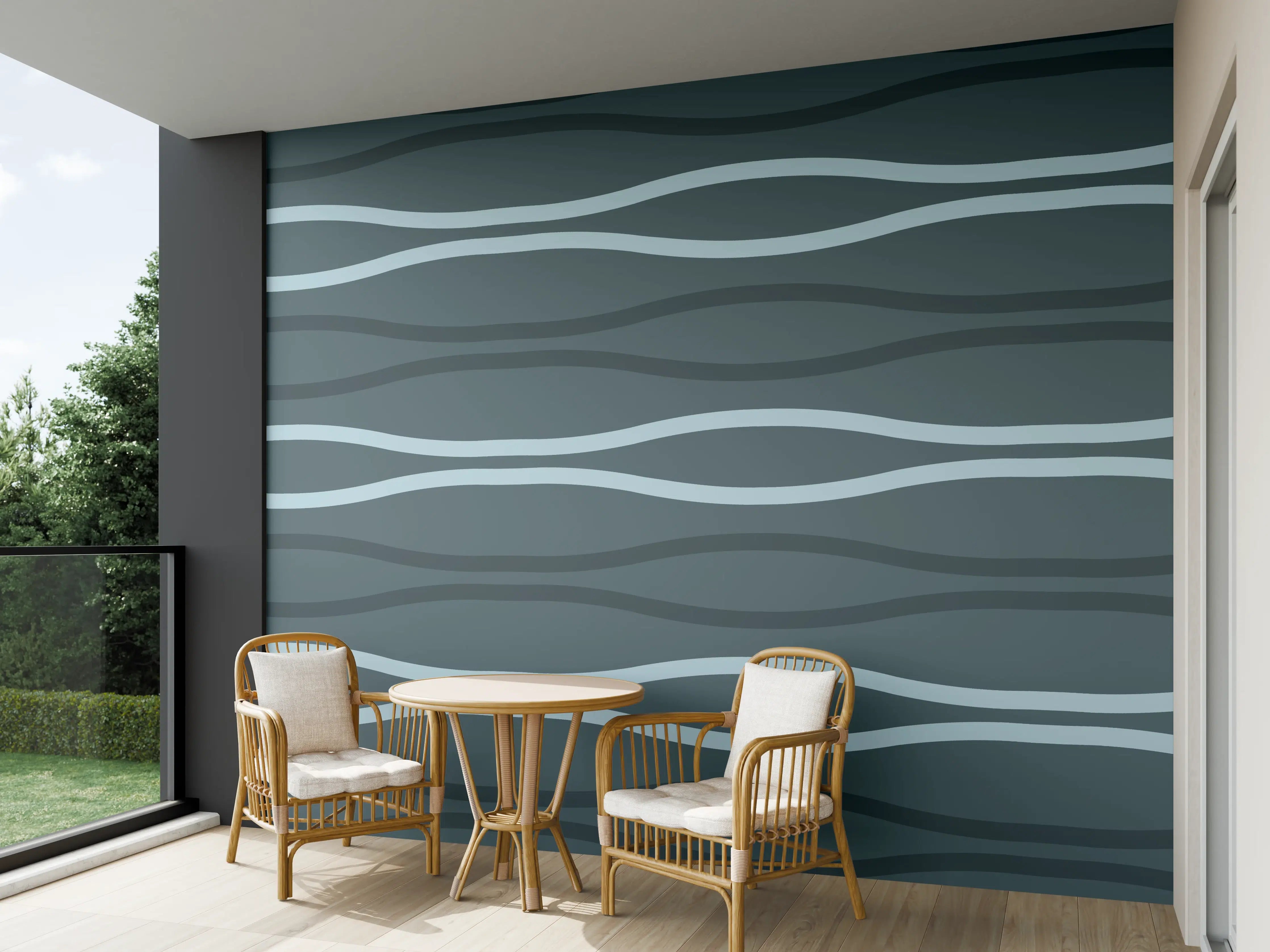 Wandverkleidung außen - Grau-Blauer Wellen Hintergrund