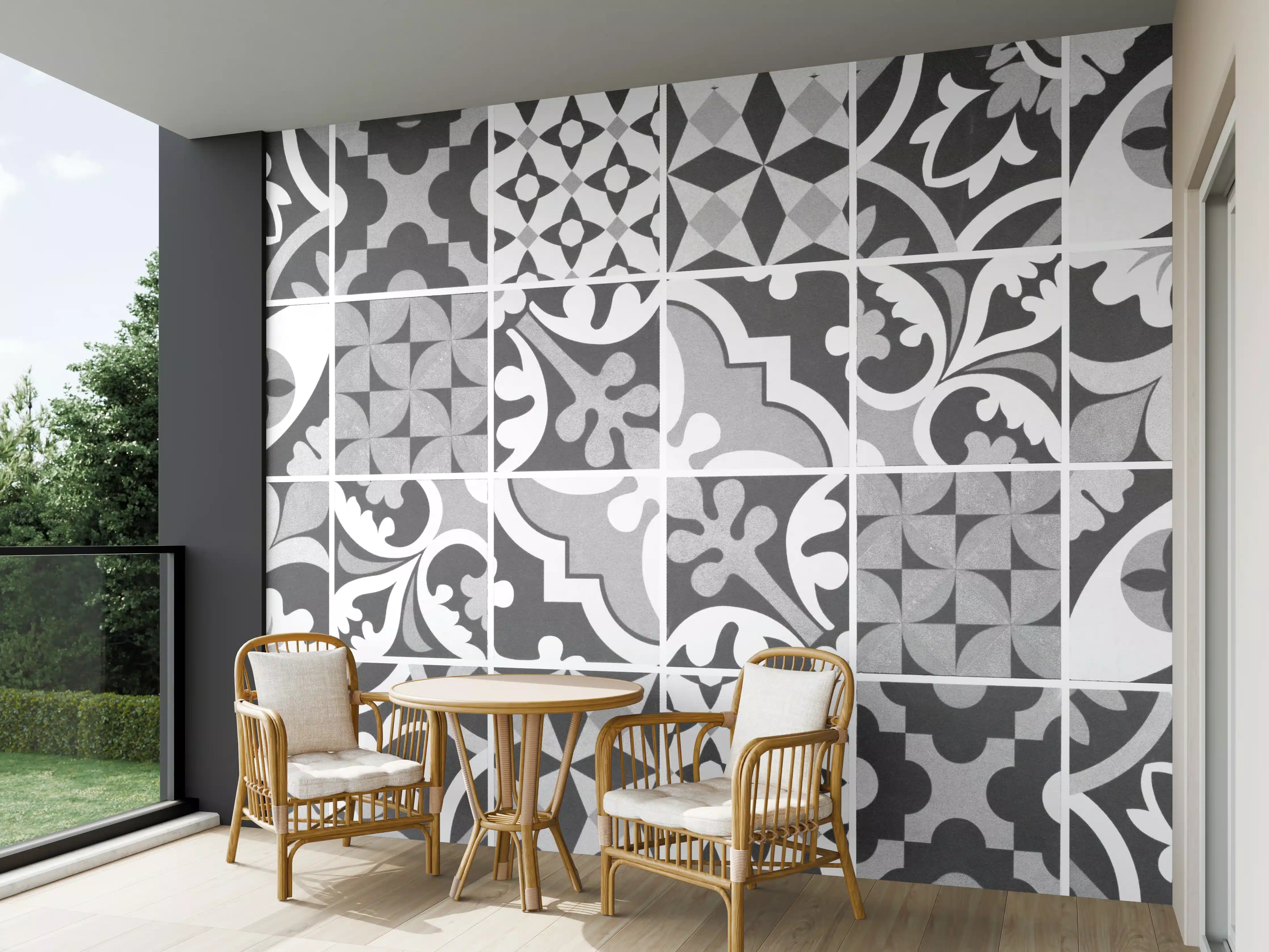Wandverkleidung außen - Grau-Weiß Vintage Mosaik