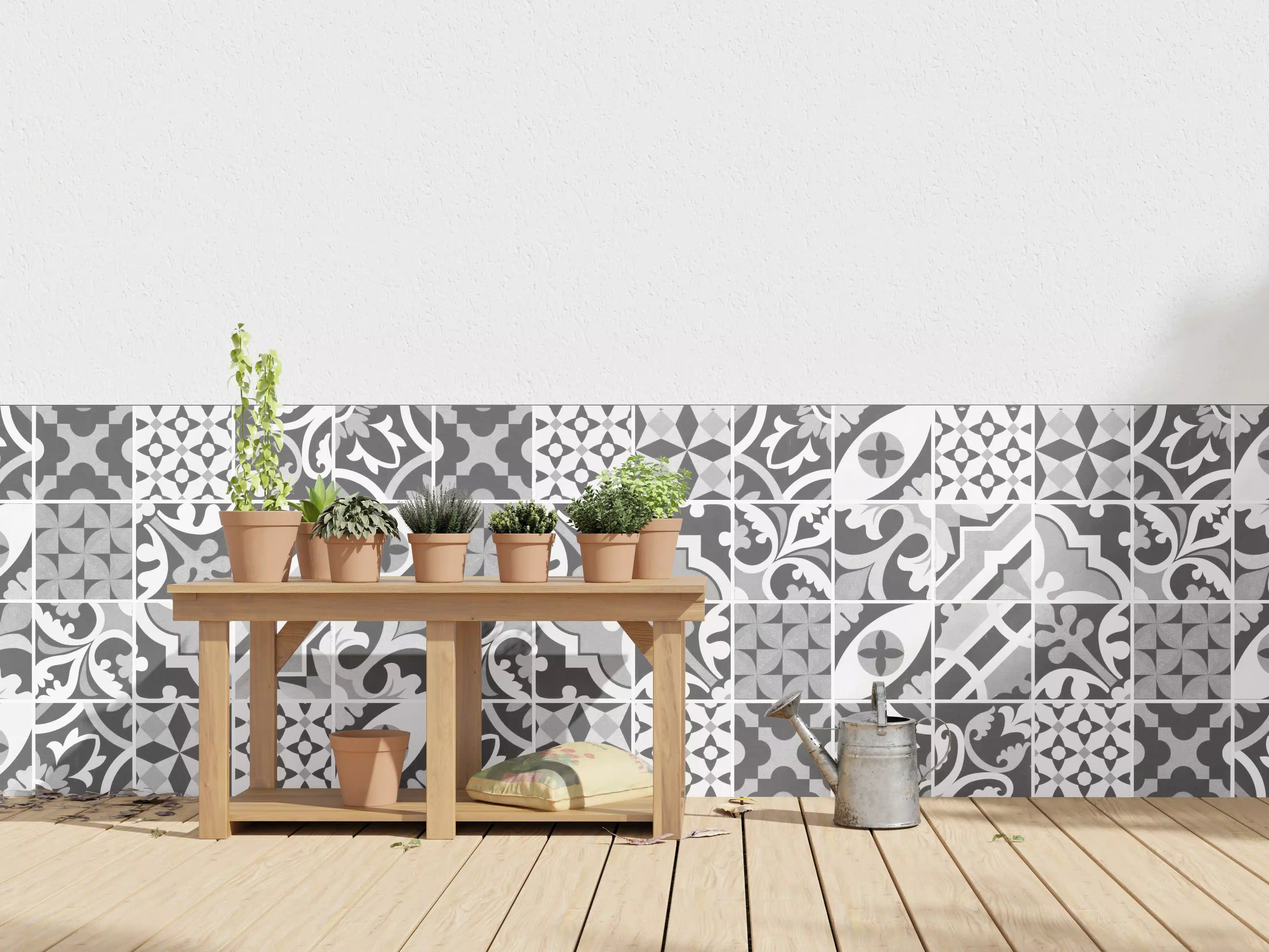 Wandverkleidung außen - Grau-Weiß Vintage Mosaik