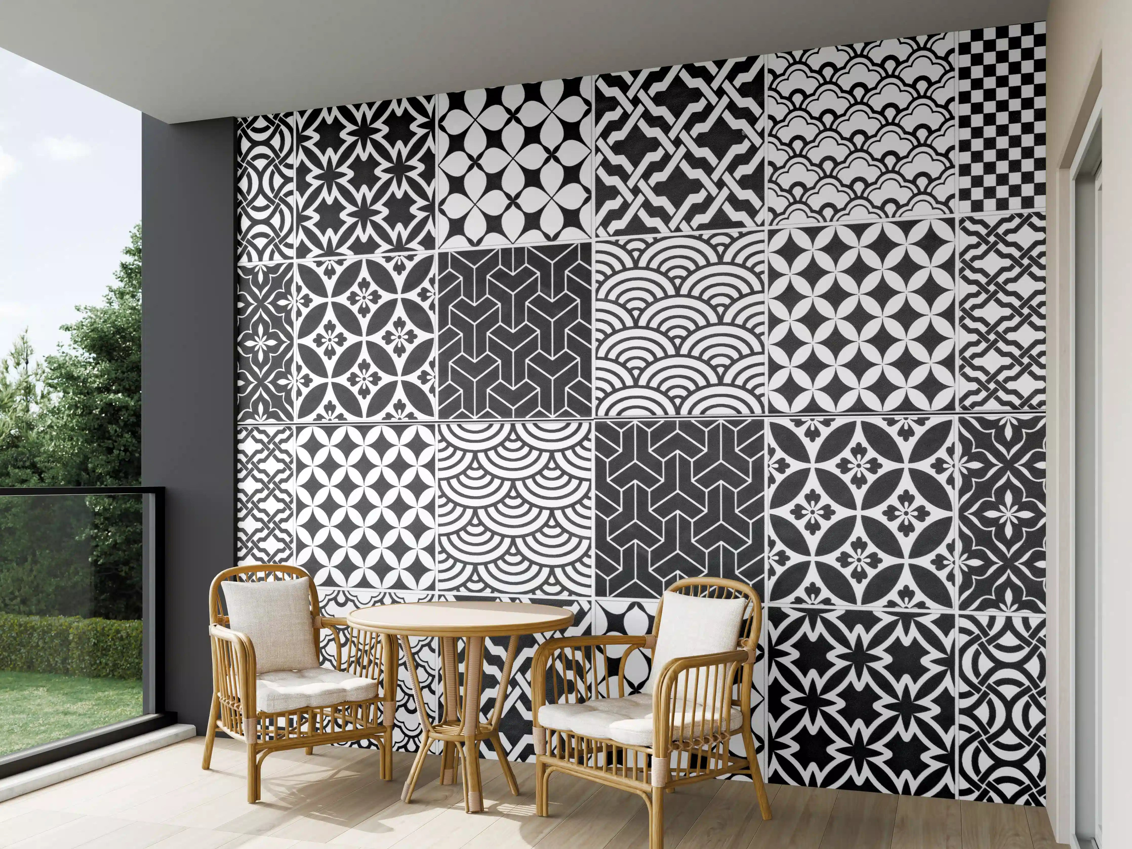 Wandverkleidung außen - Grau-Weiß geometrisch Mosaik