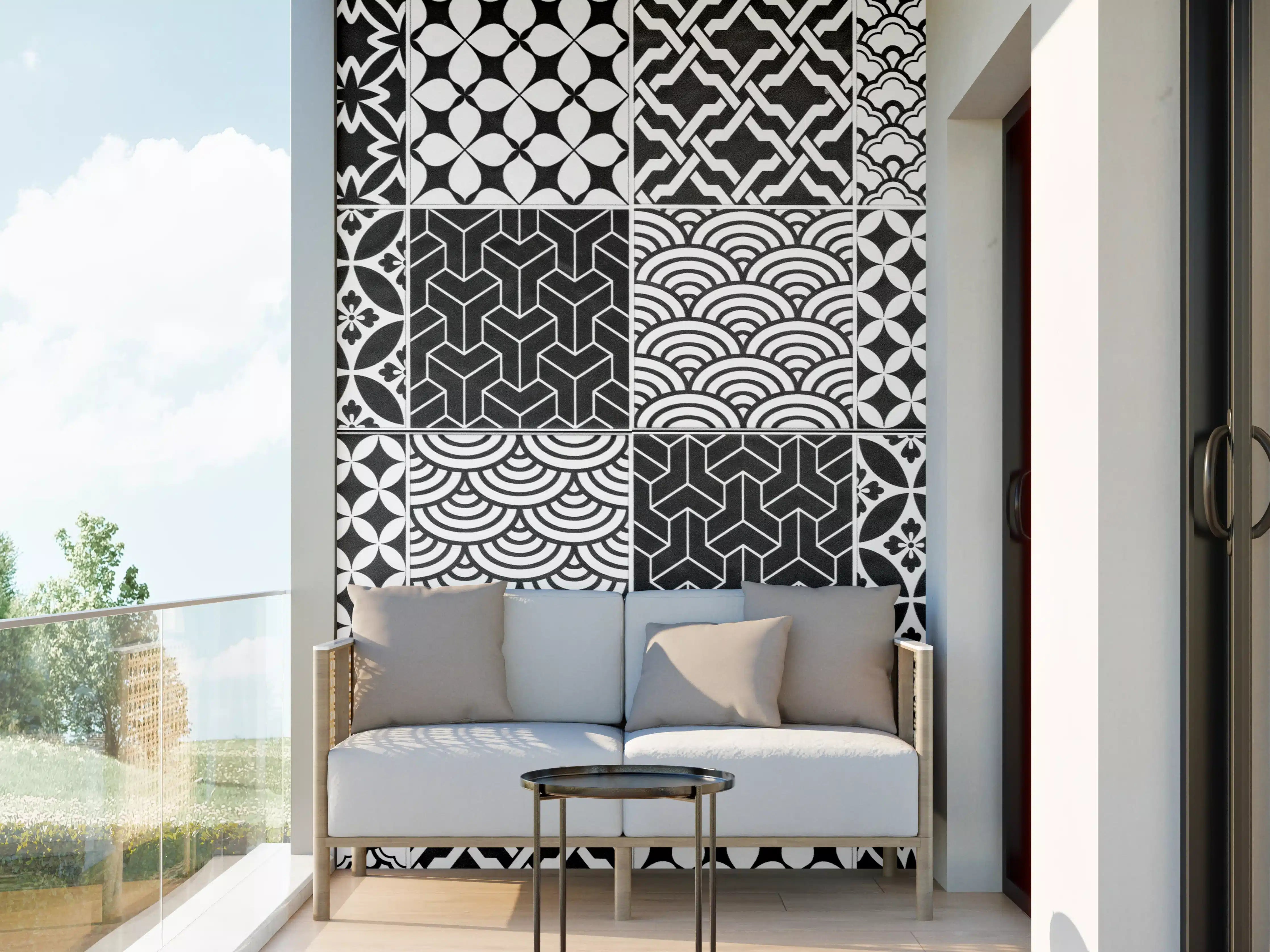 Wandverkleidung außen - Grau-Weiß geometrisch Mosaik