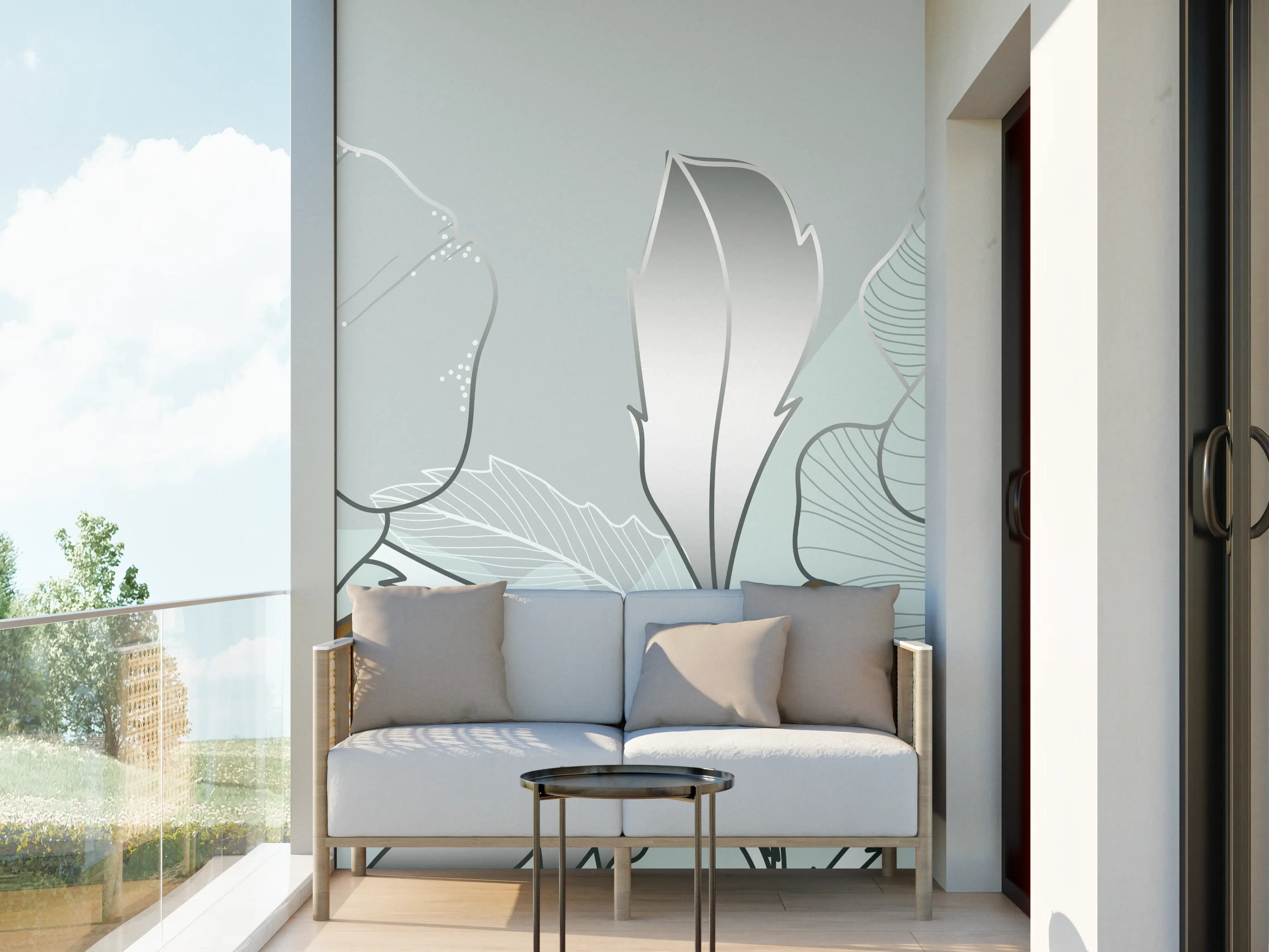Wandverkleidung außen - Grau-Weiße Blumenillustration