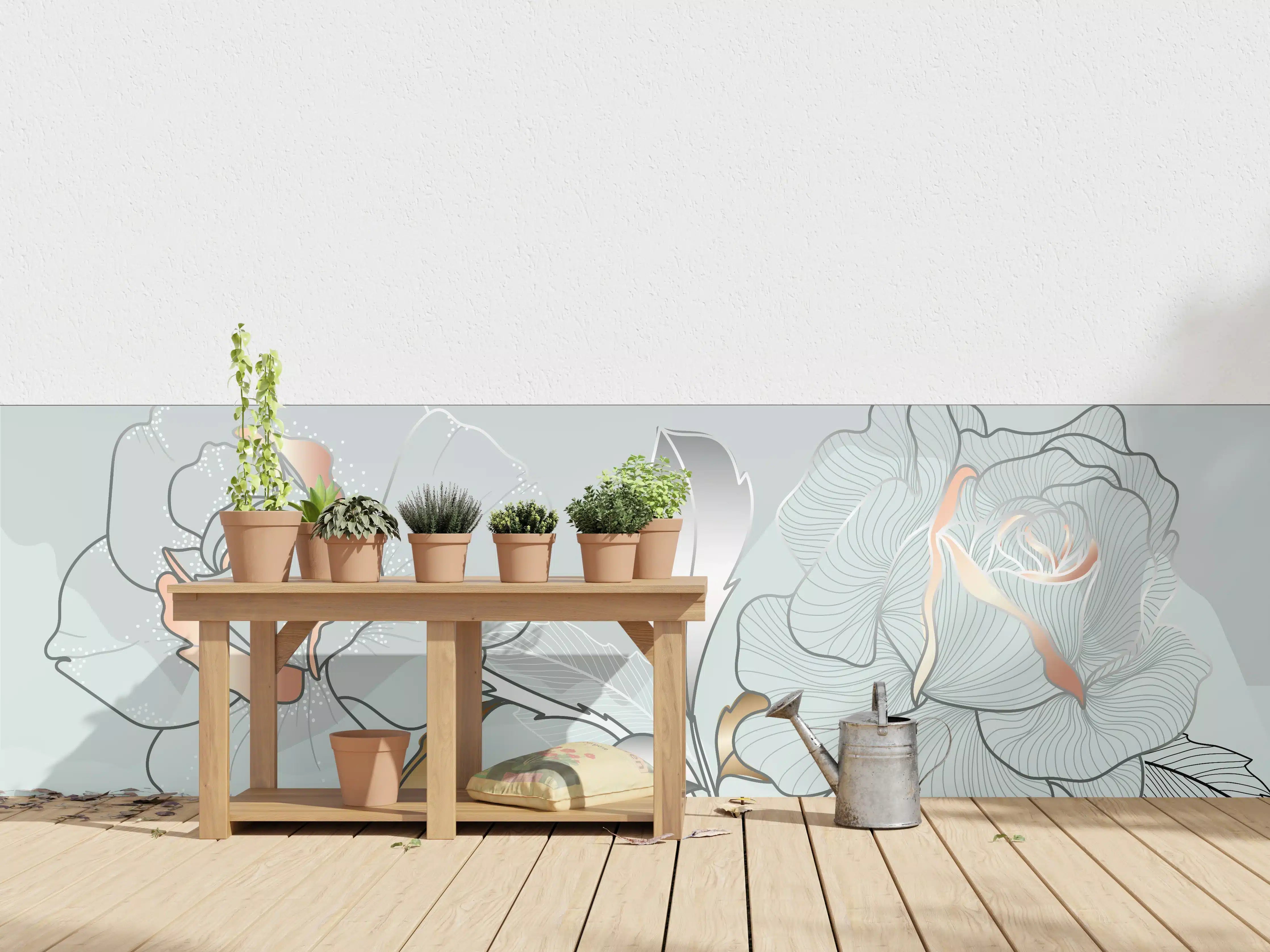 Wandverkleidung außen - Grau-Weiße Blumenillustration