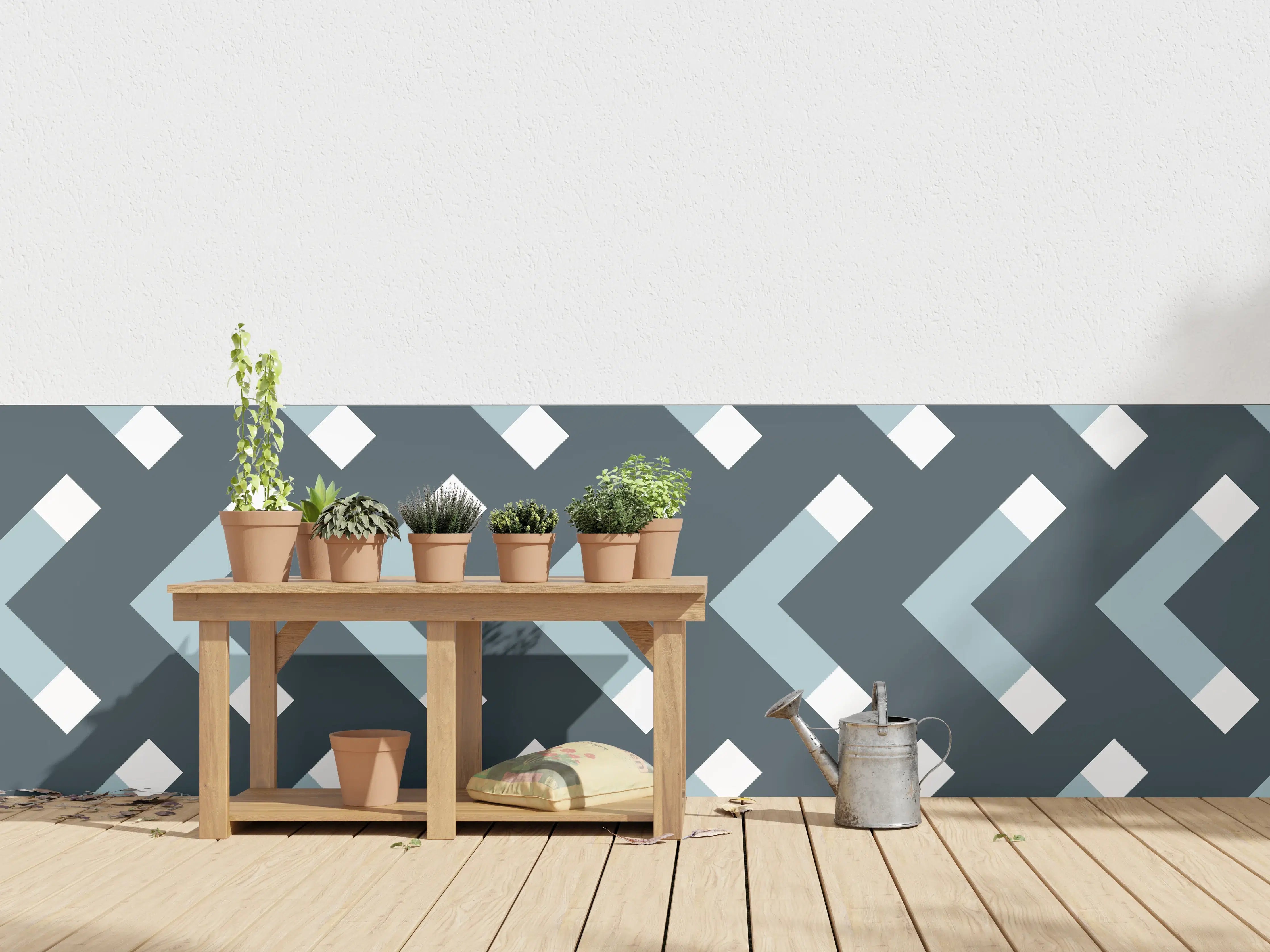 Wandverkleidung außen - Grau-Weißes Chevron Muster