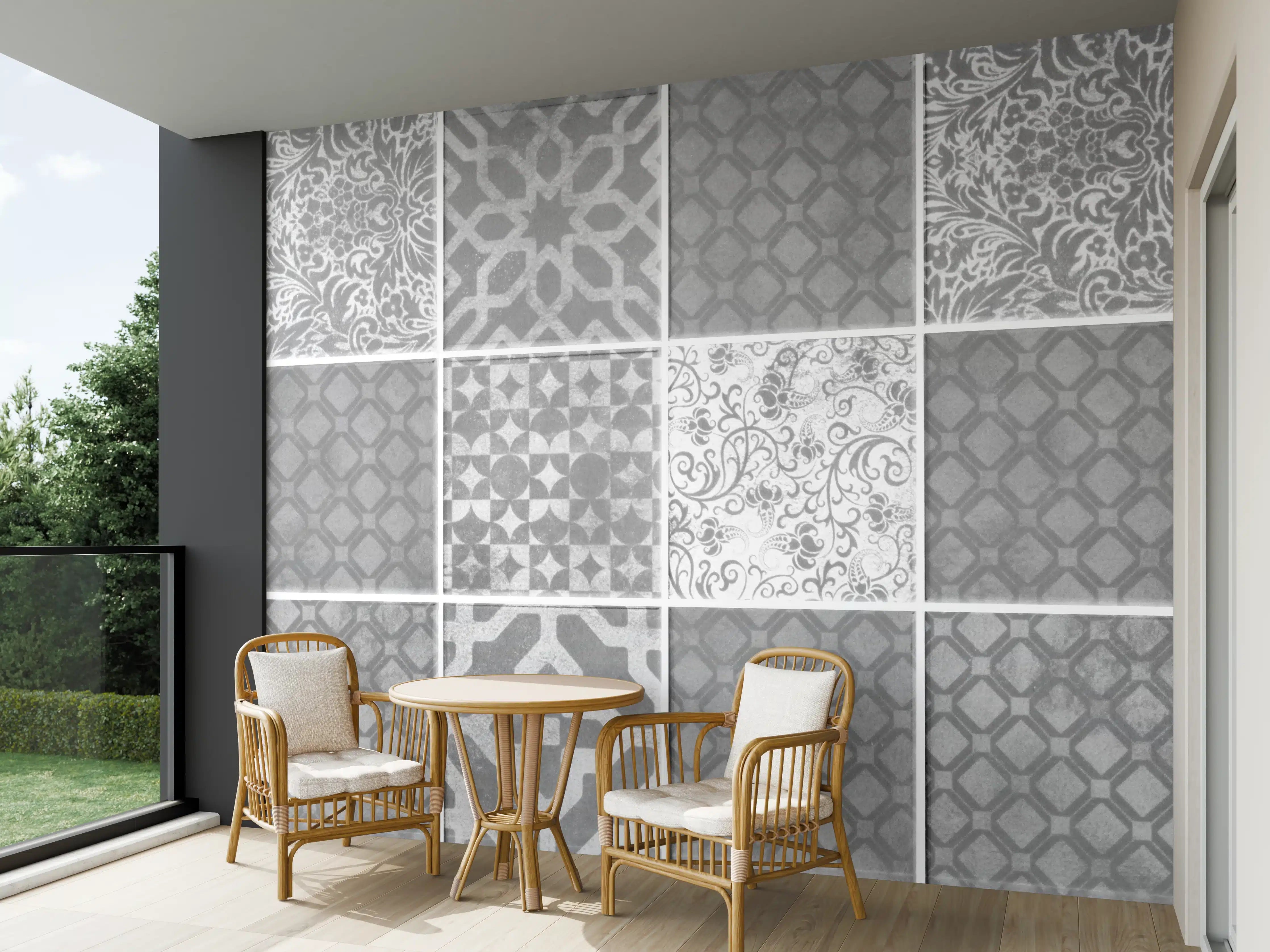 Wandverkleidung außen - Grau weiße Vintage Mosaik Textur