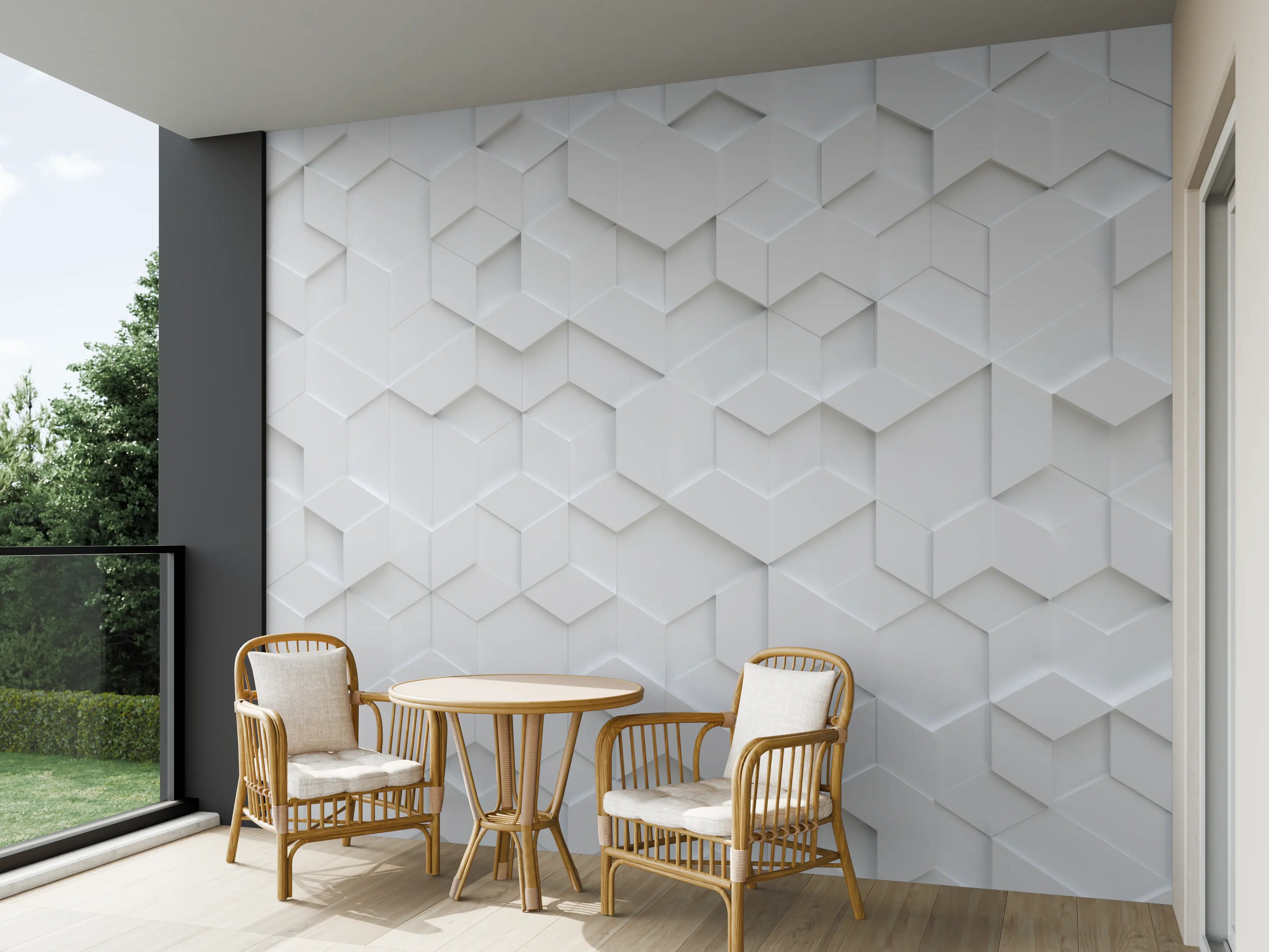 Wandverkleidung außen - Graue 3D-Wandpaneele im Geometrik-Design