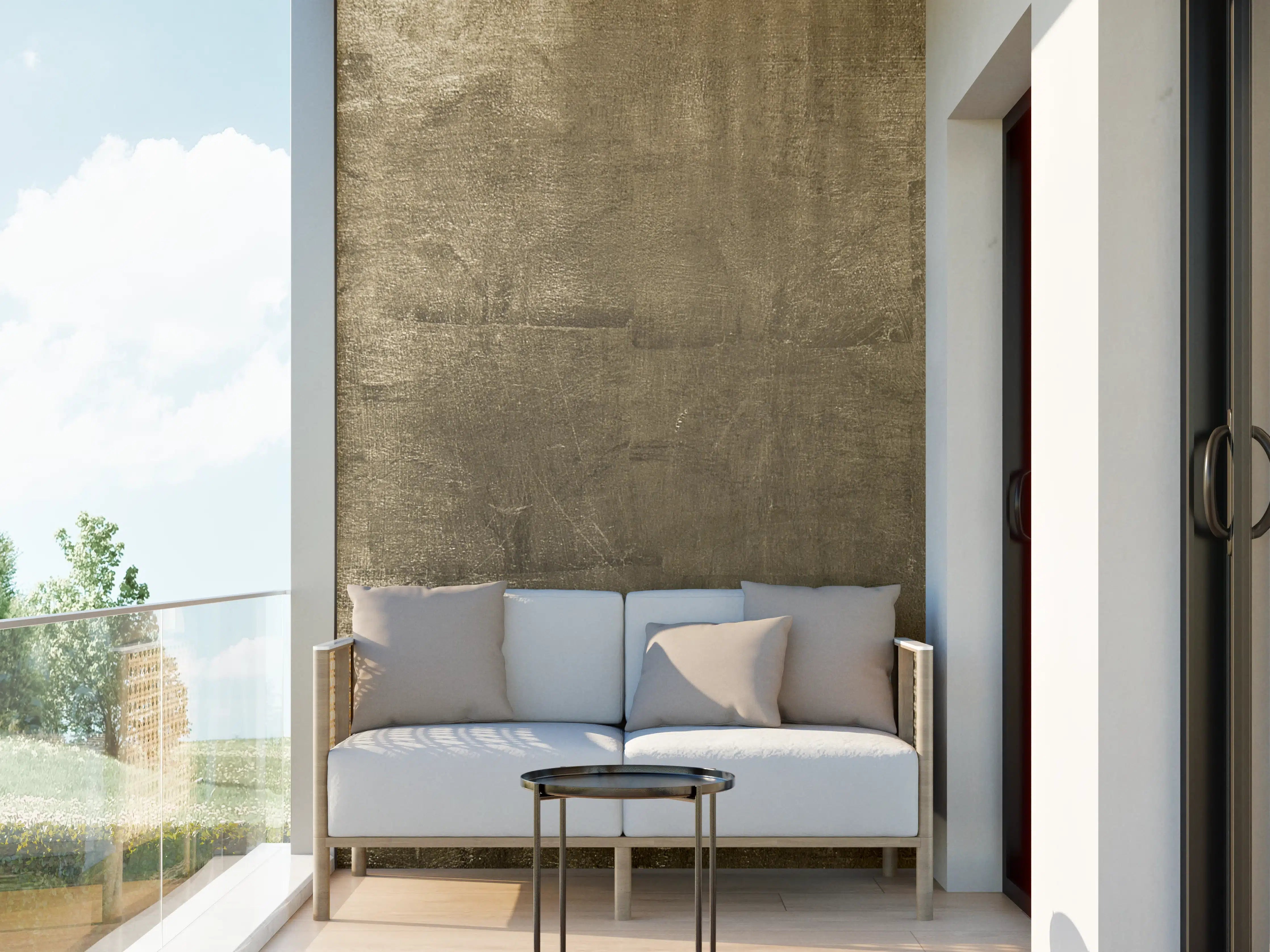 Wandverkleidung außen - Graue Betonwand mit goldenen Highlights
