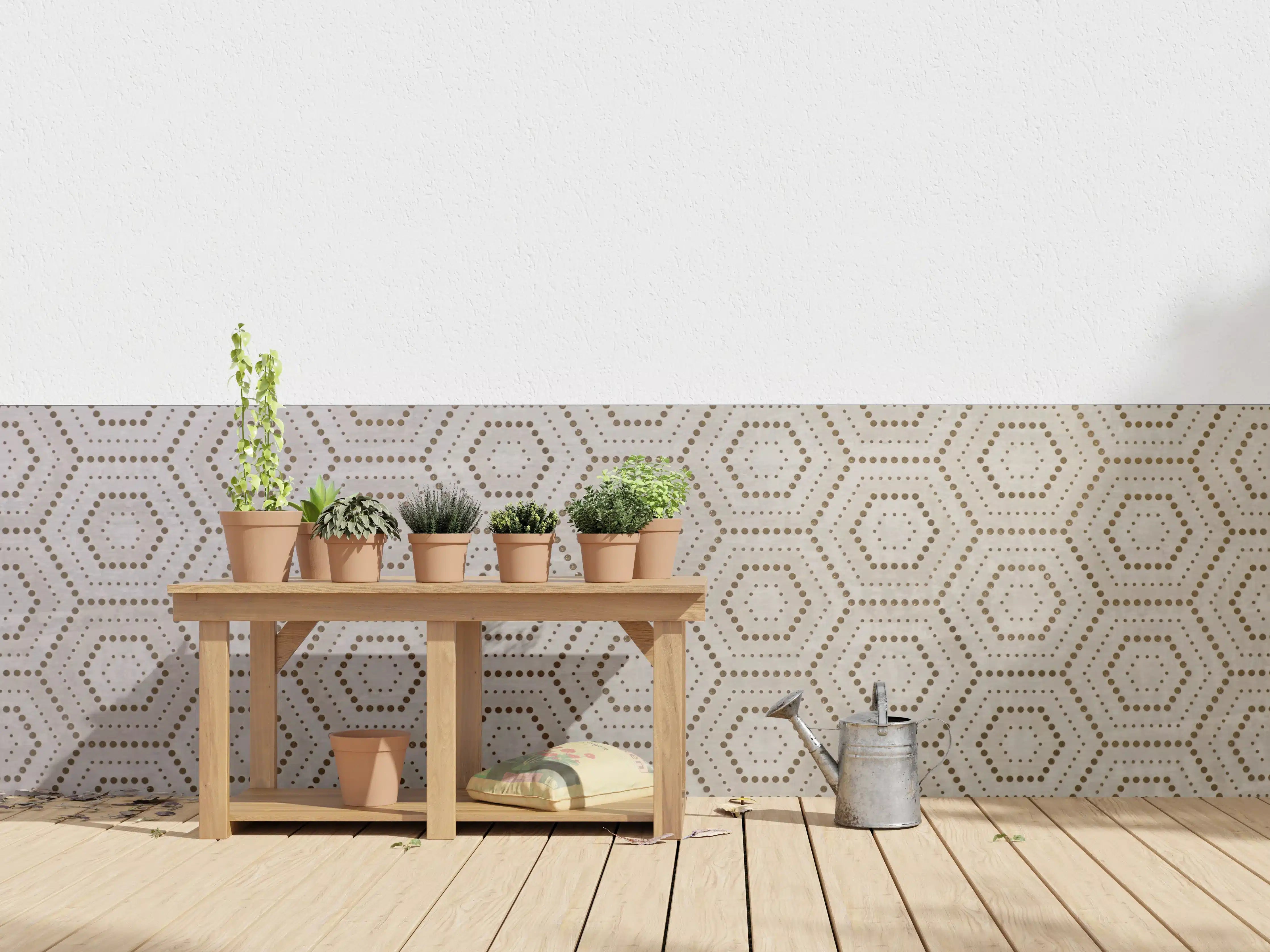 Wandverkleidung außen - Graue Geometrie an Weißwänden
