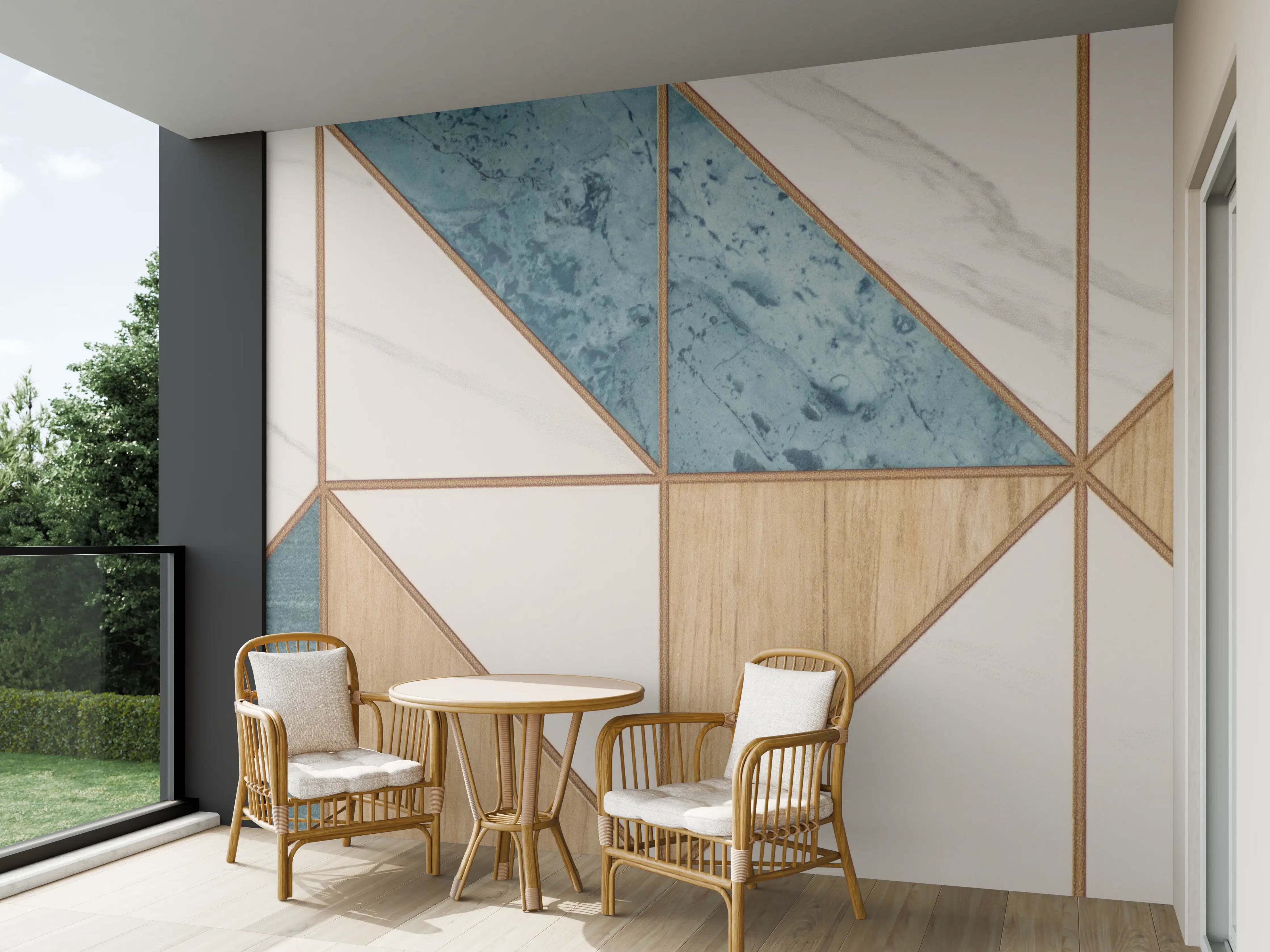 Wandverkleidung außen - Graue Geometrien an der Wand