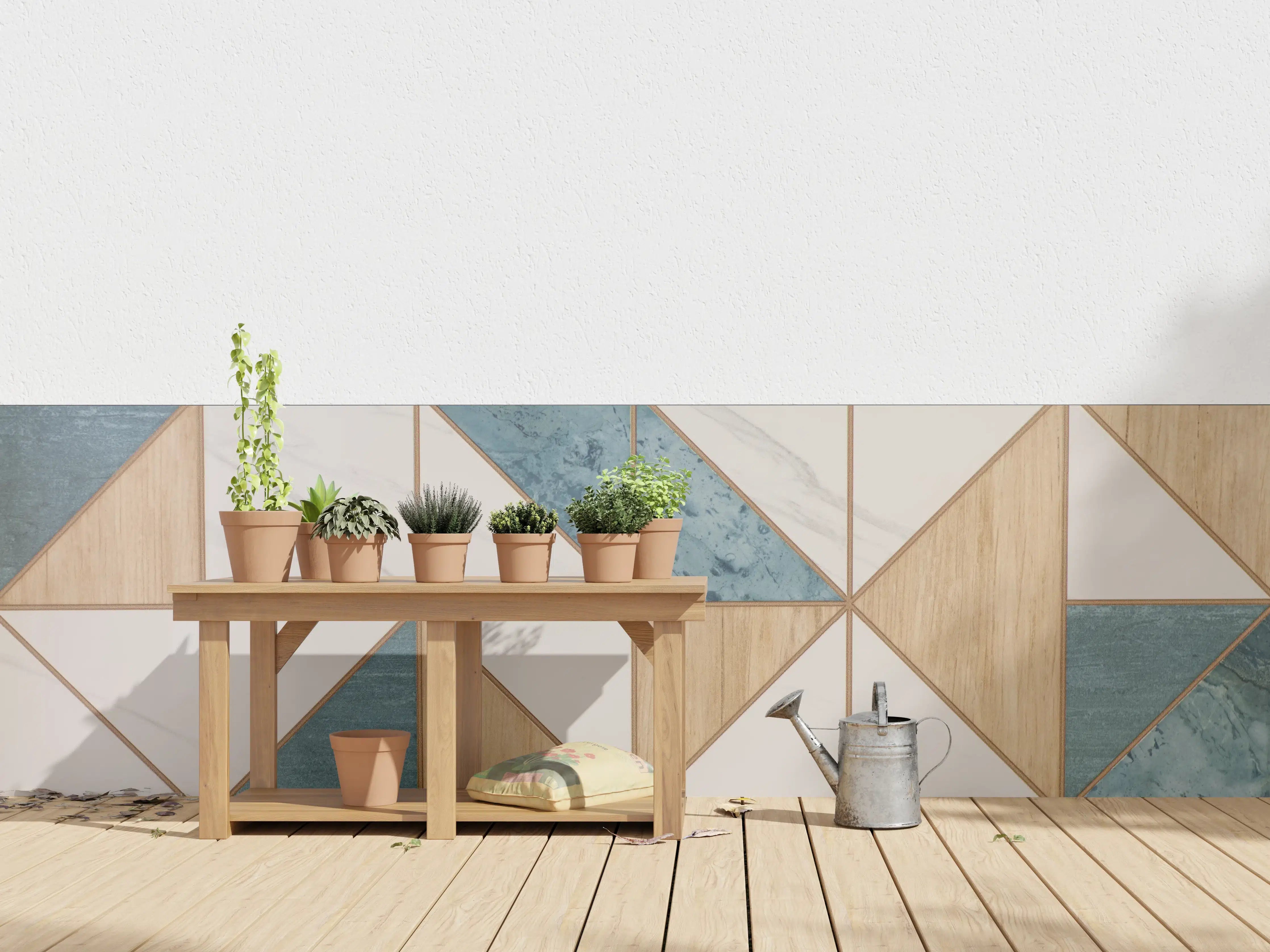 Wandverkleidung außen - Graue Geometrien an der Wand