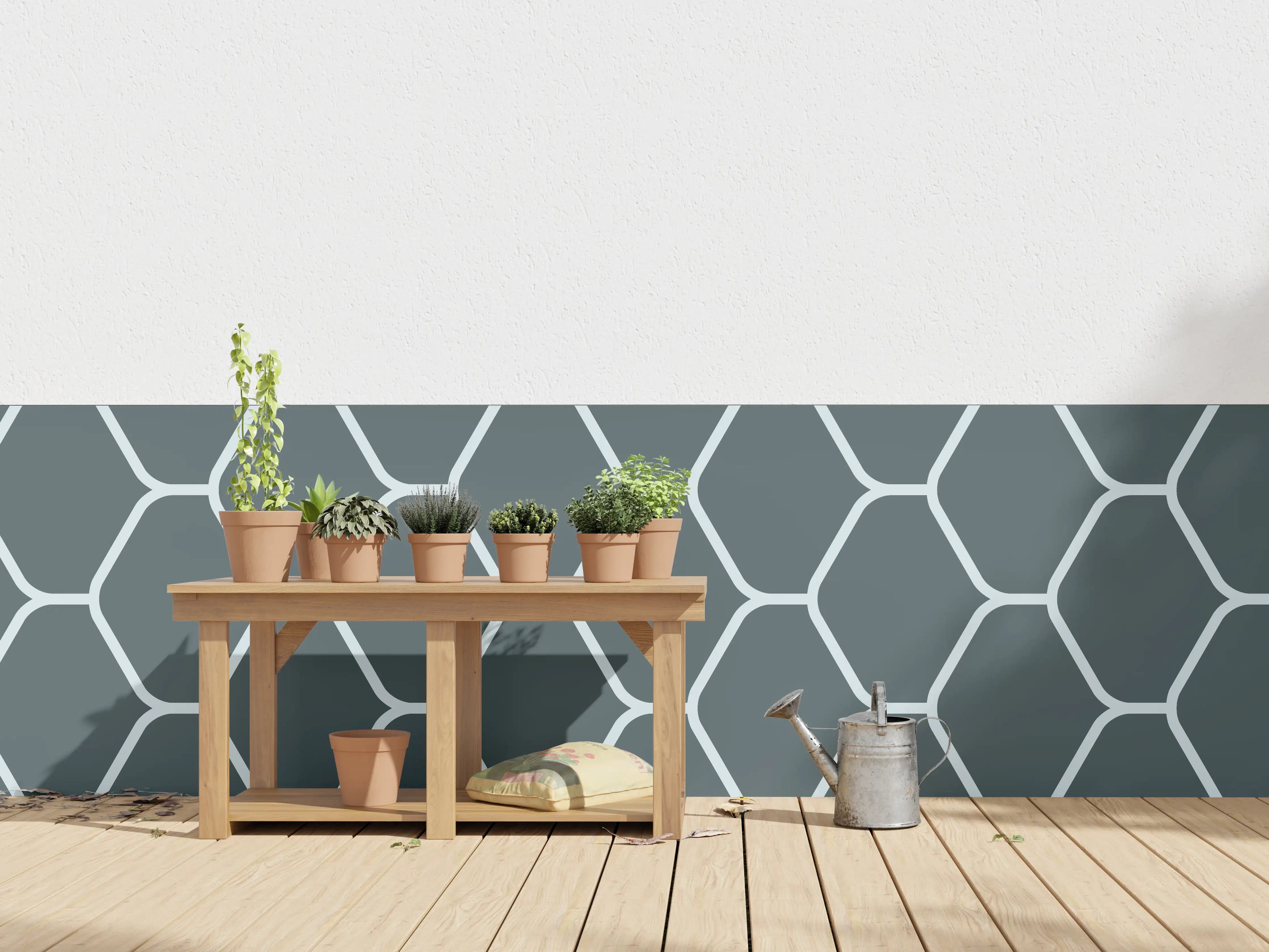 Wandverkleidung außen - Graue Hexagon-Muster Tapete