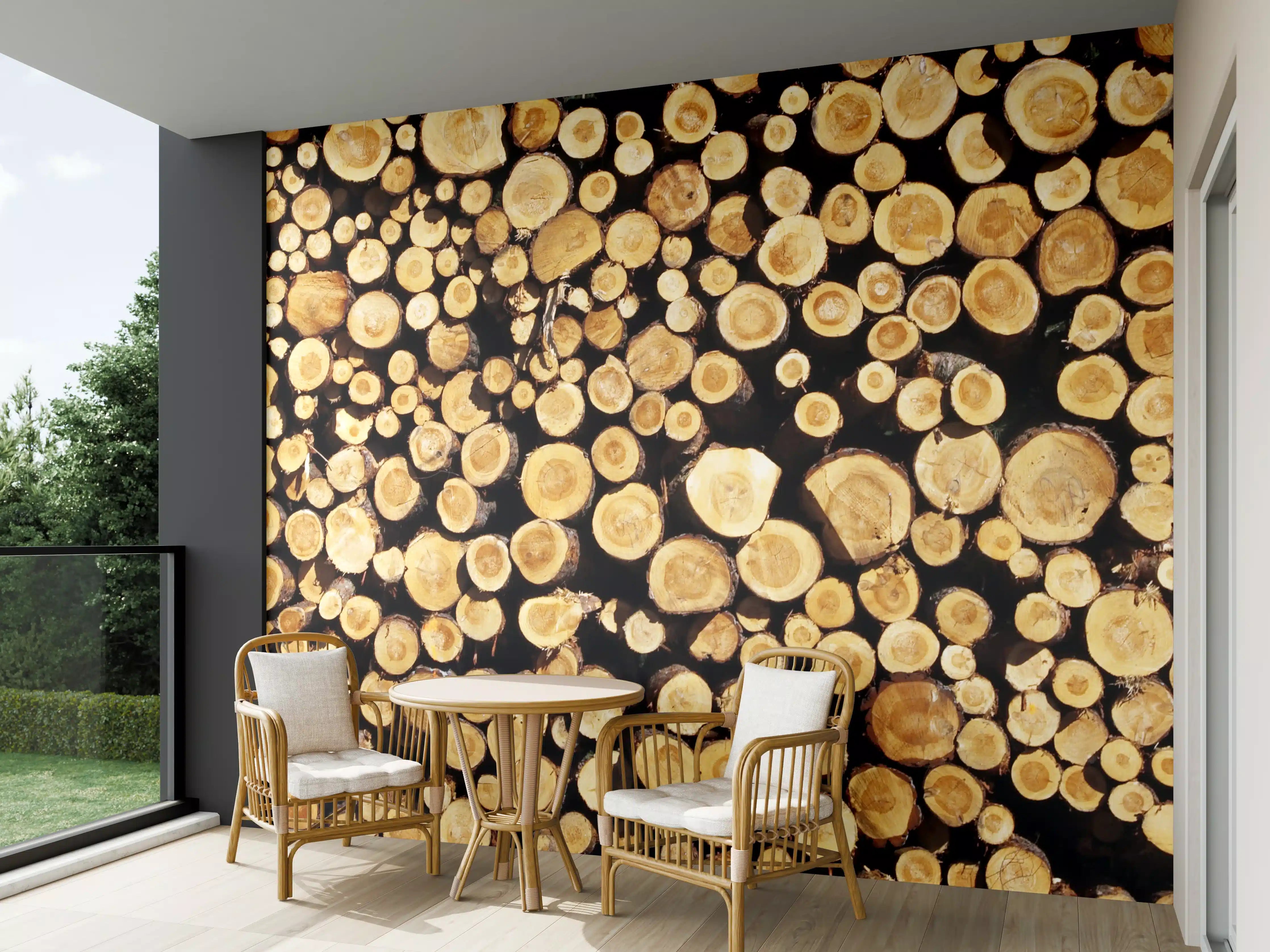 Wandverkleidung außen - Graue Holzstämme in harmonischer Anordnung