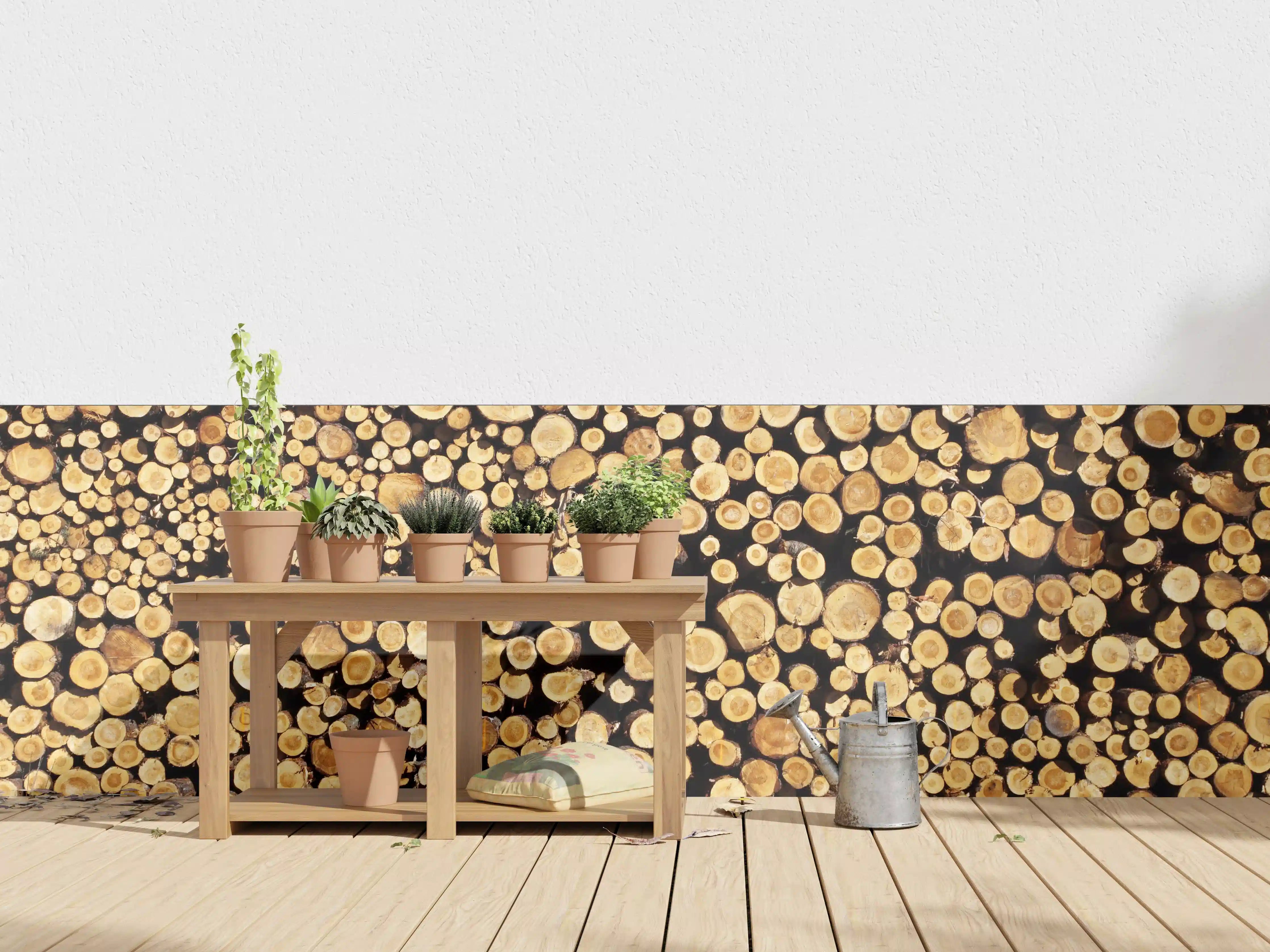 Wandverkleidung außen - Graue Holzstämme in harmonischer Anordnung