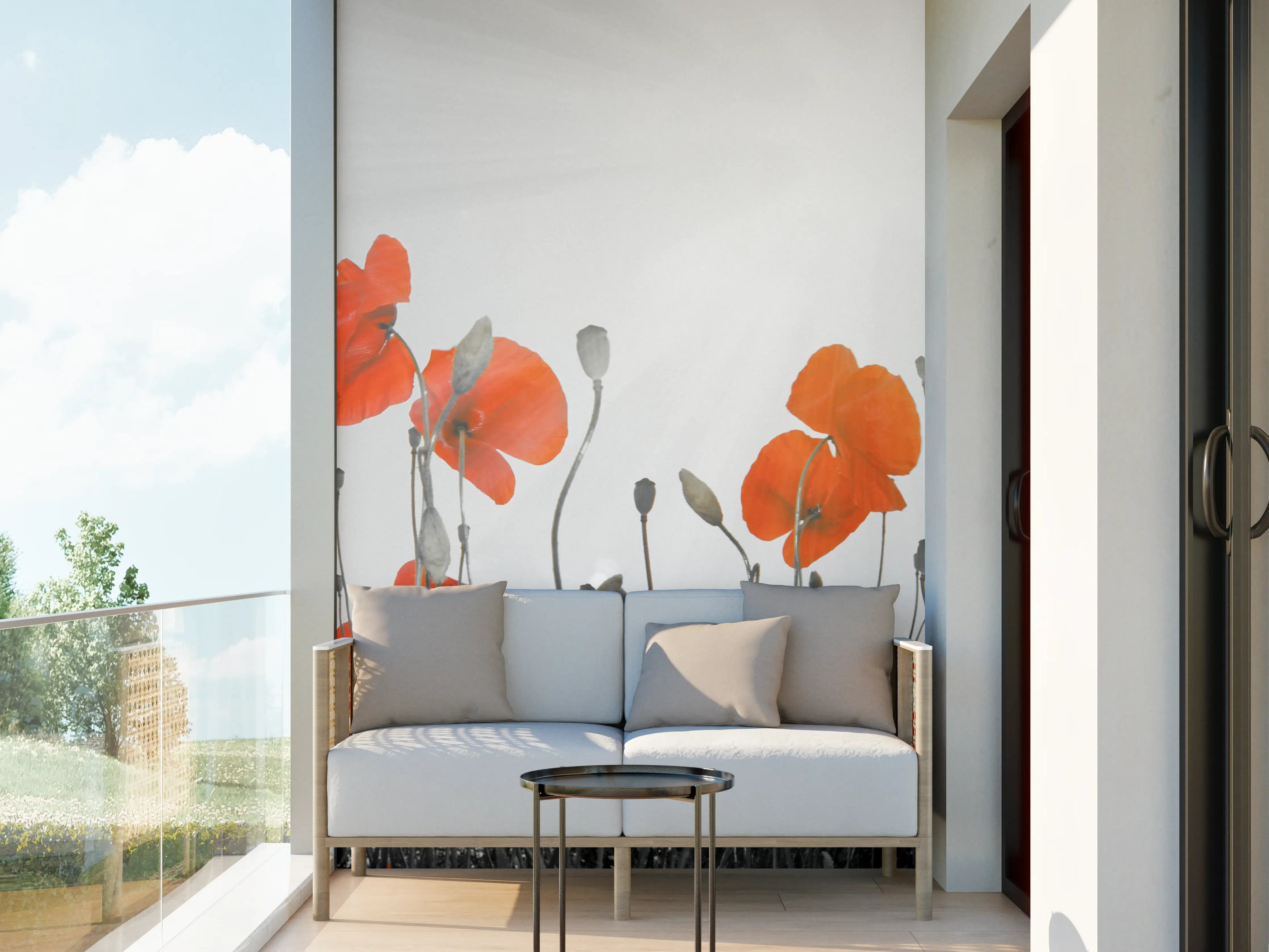 Wandverkleidung außen - Graue Mohn im Sonnenstrahl