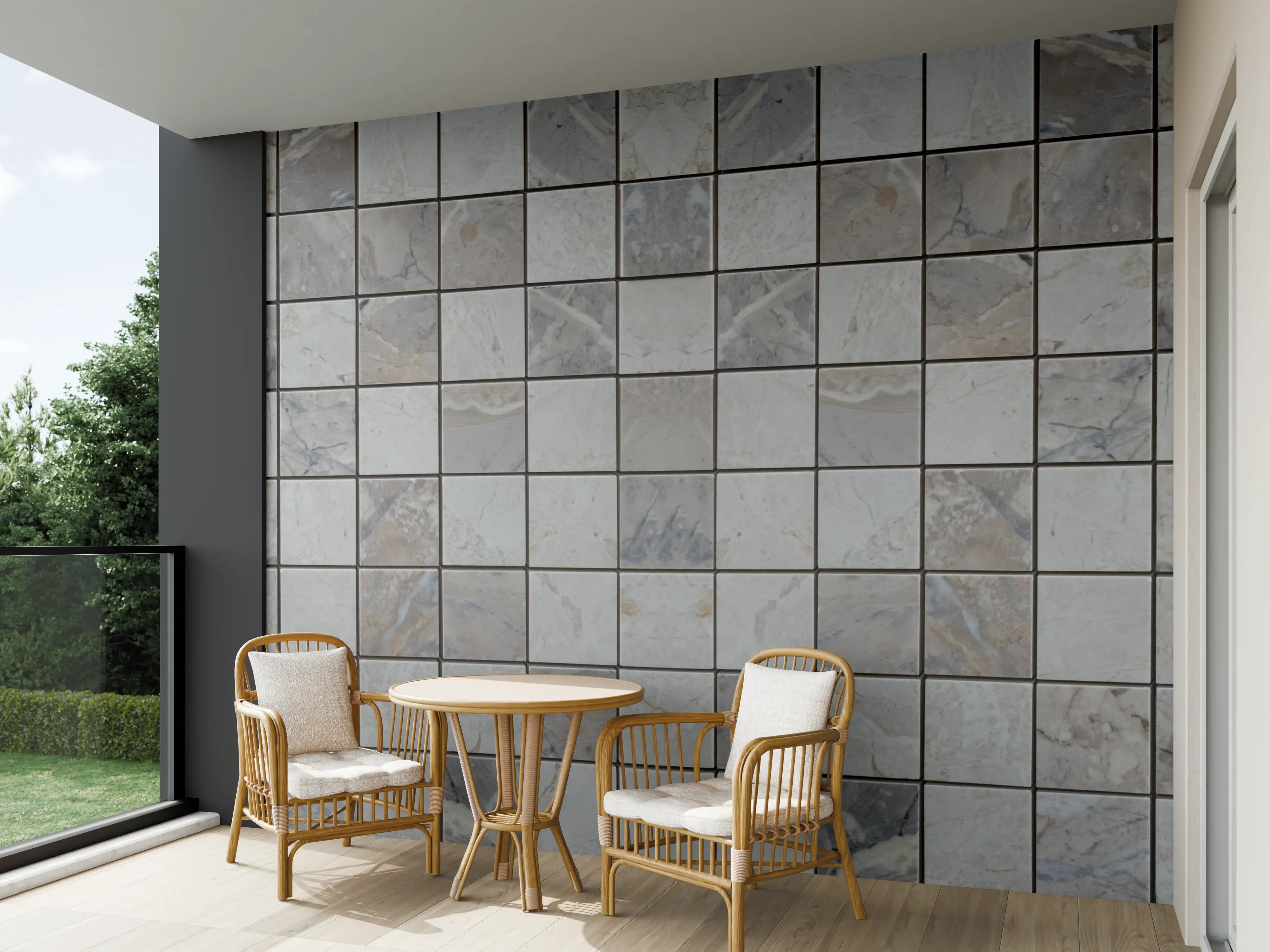 Wandverkleidung außen - Graue Mosaikfliesen mit natürlicher Textur