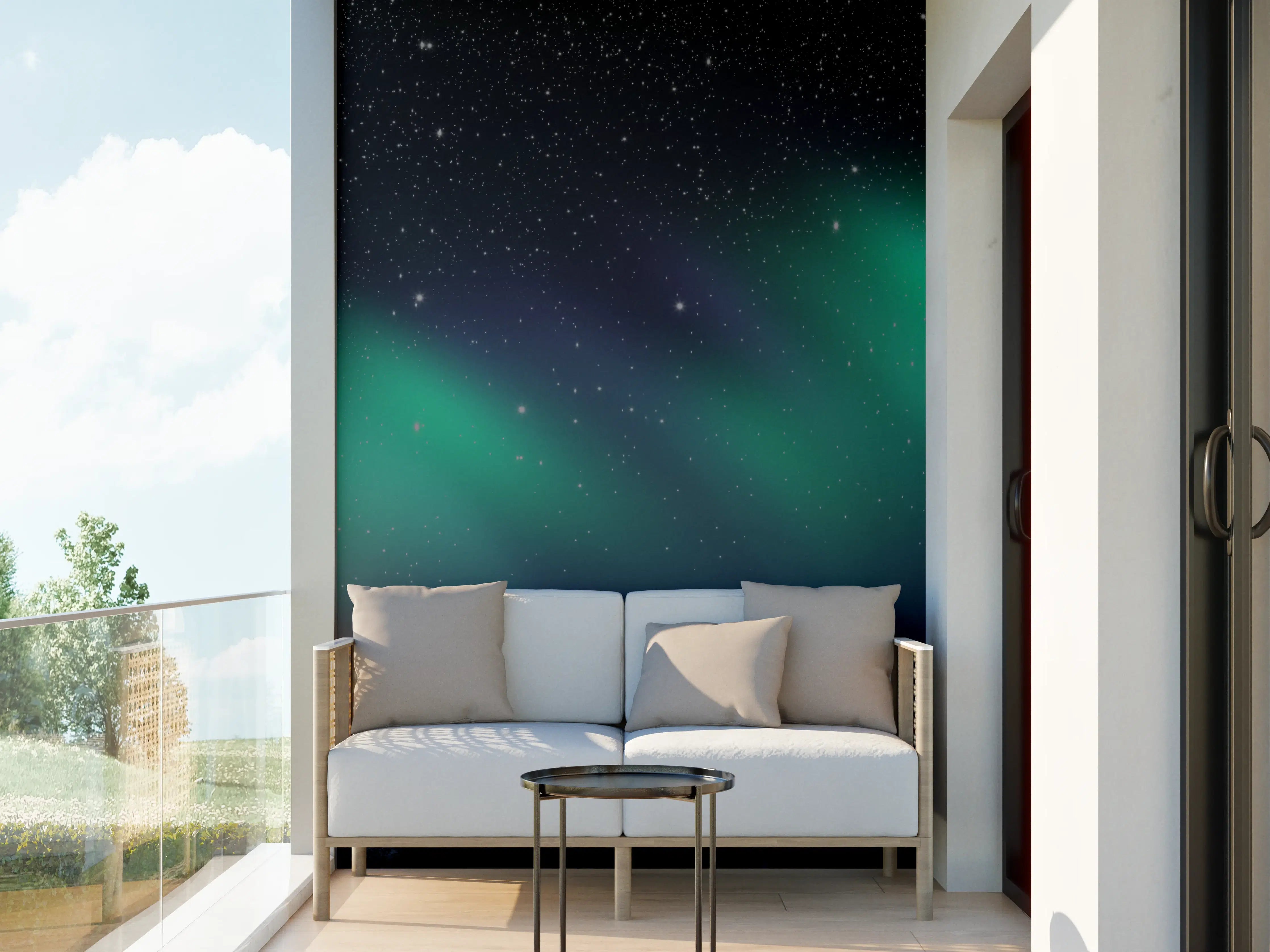 Wandverkleidung außen - Graue Nordlichter über Gipfeln
