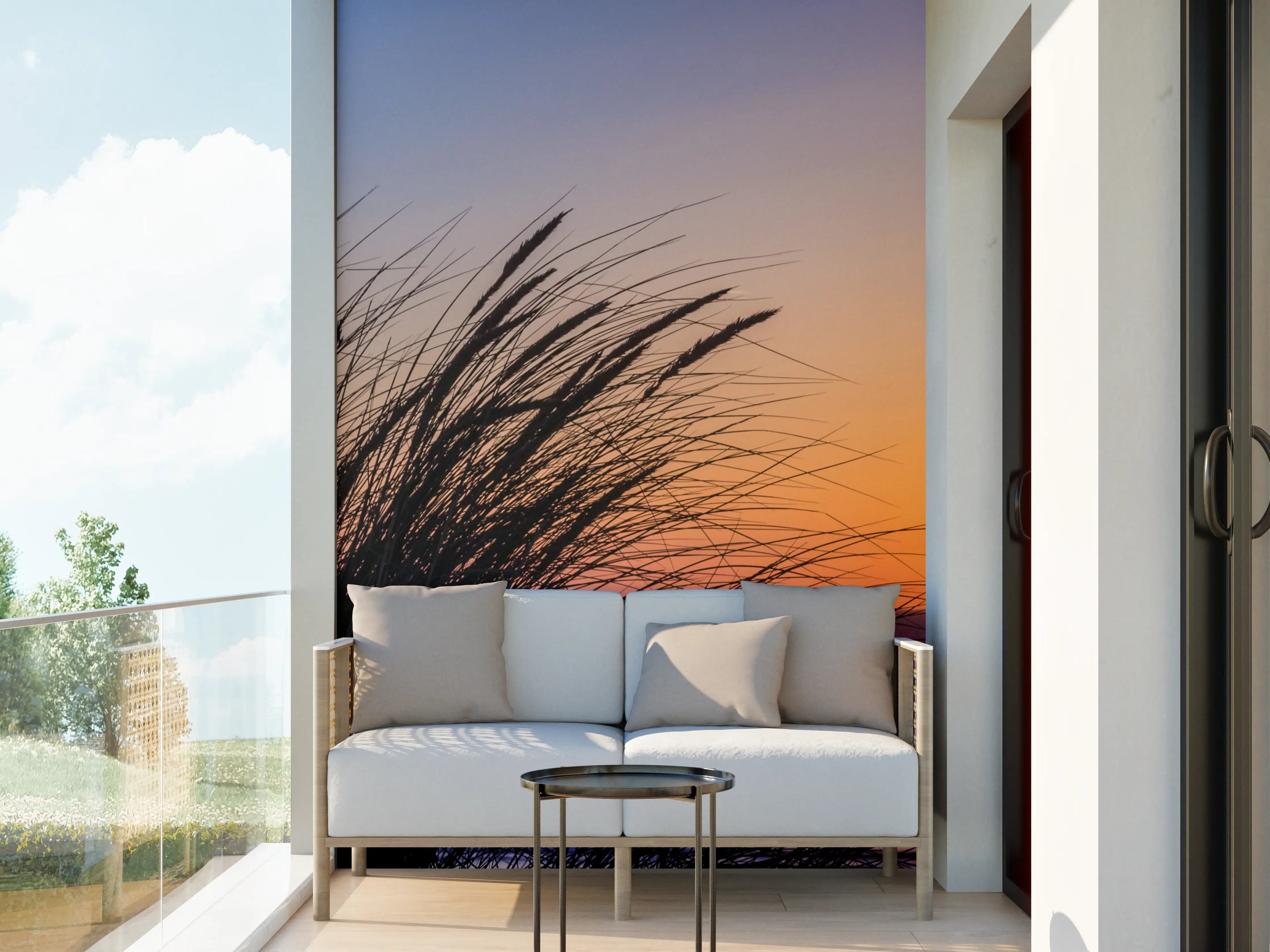 Wandverkleidung außen - Graue Sonnenuntergangsgräser am Meer
