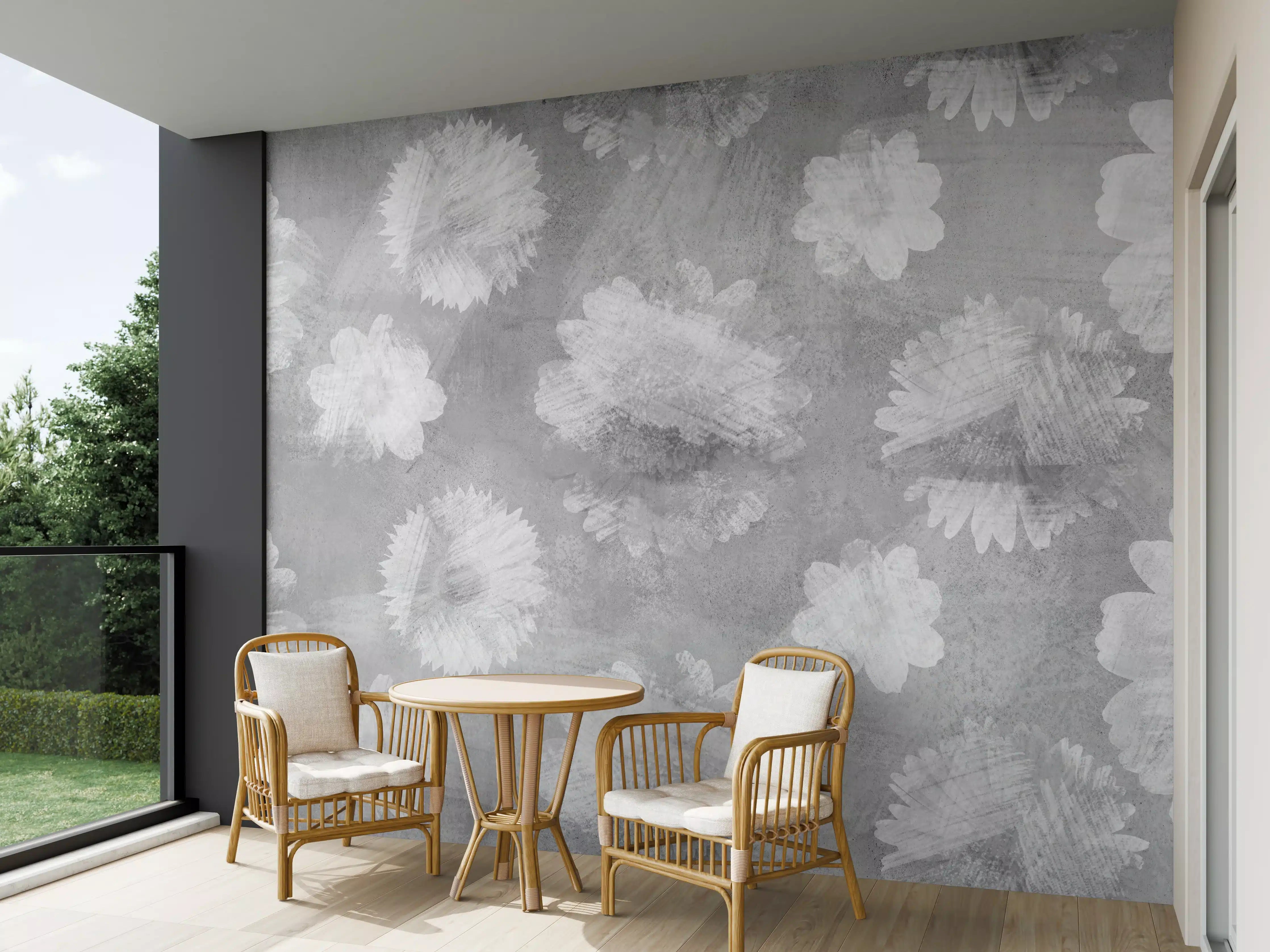 Wandverkleidung außen - Graue Zement Wand mit weißem Blumenmuster