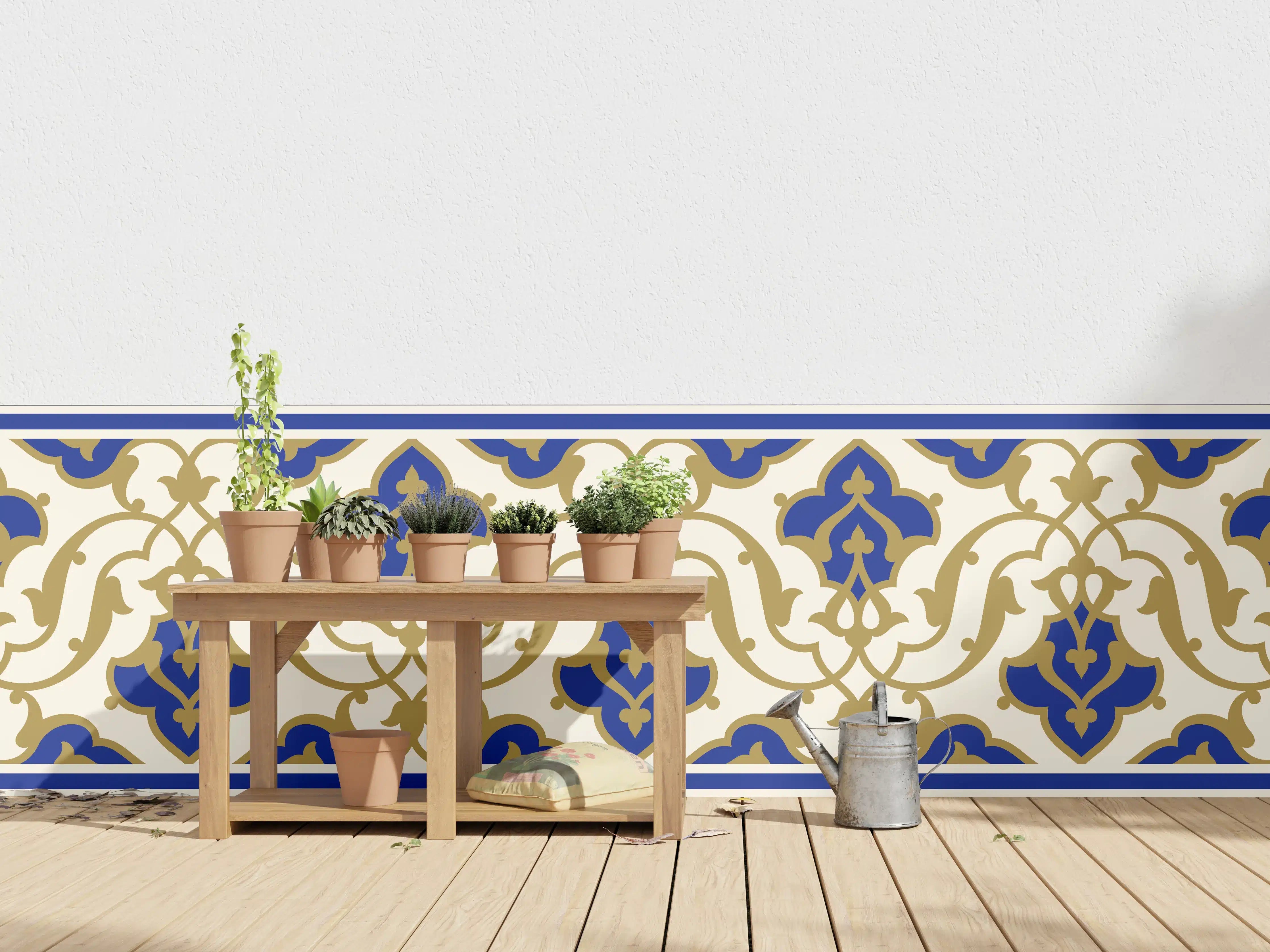 Wandverkleidung außen - Graue und goldene Ornamentkunst