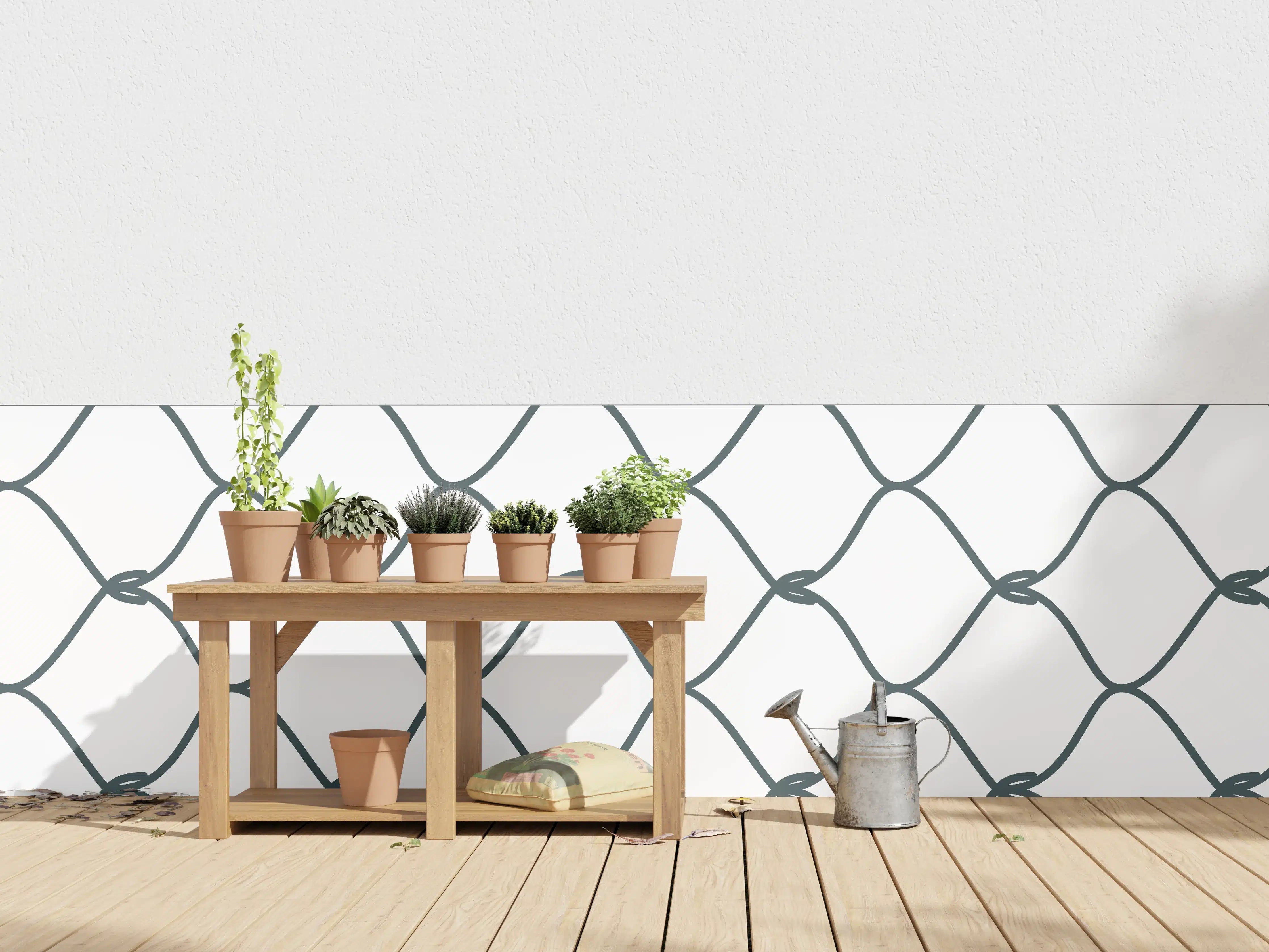 Wandverkleidung außen - Grauer Maschendrahtzaun