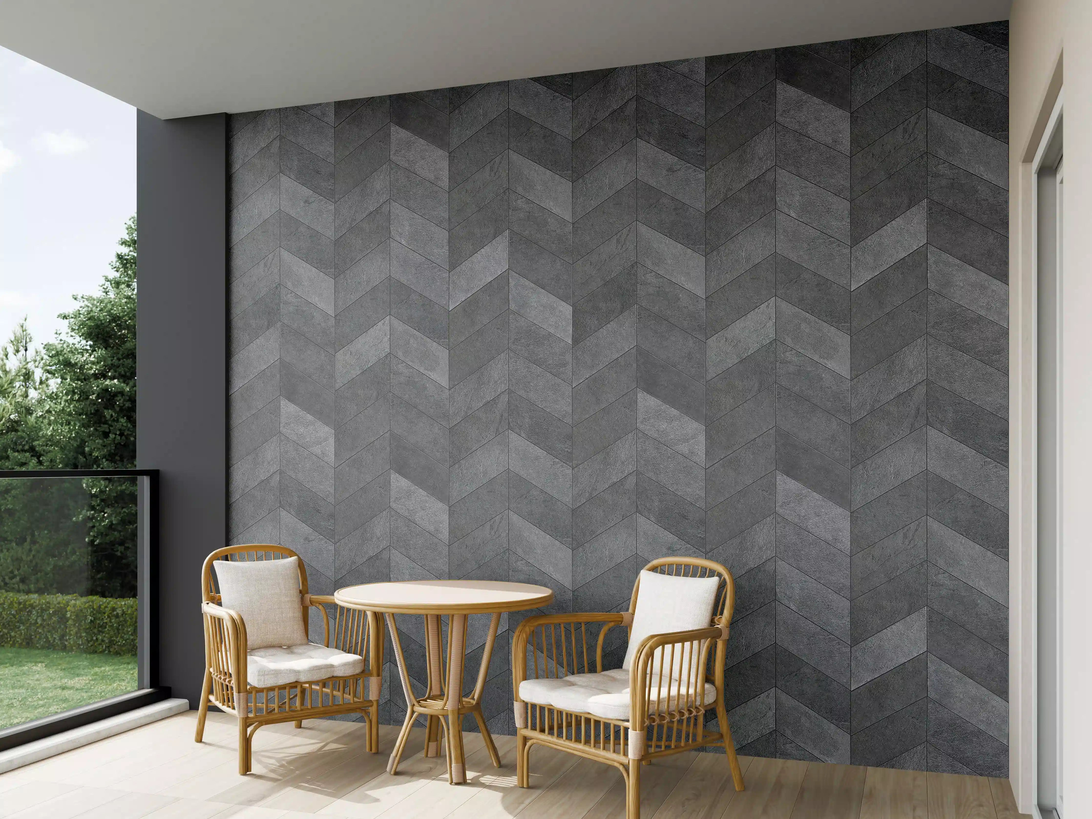 Wandverkleidung außen - Graues Chevron-Muster