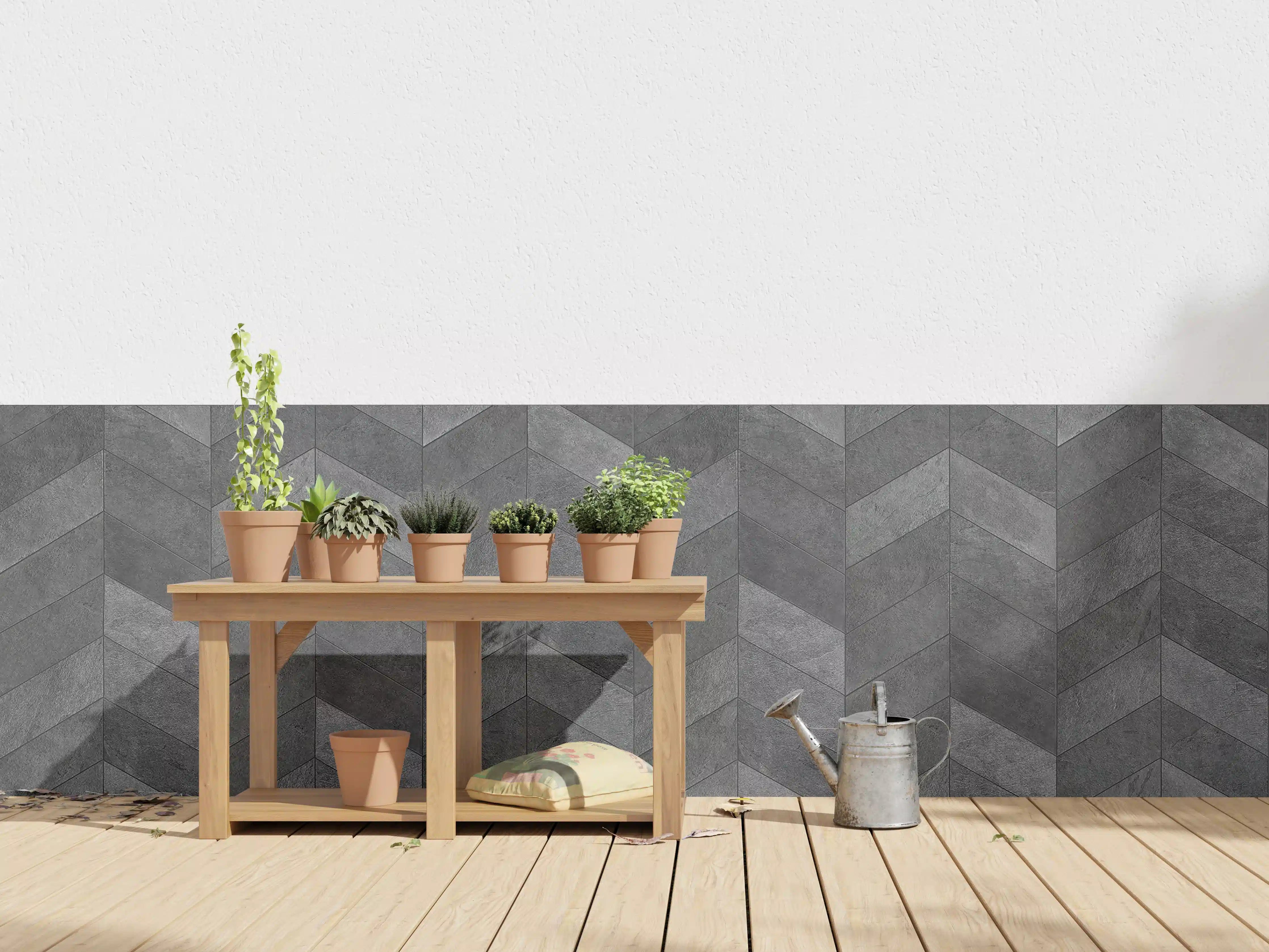 Wandverkleidung außen - Graues Chevron-Muster