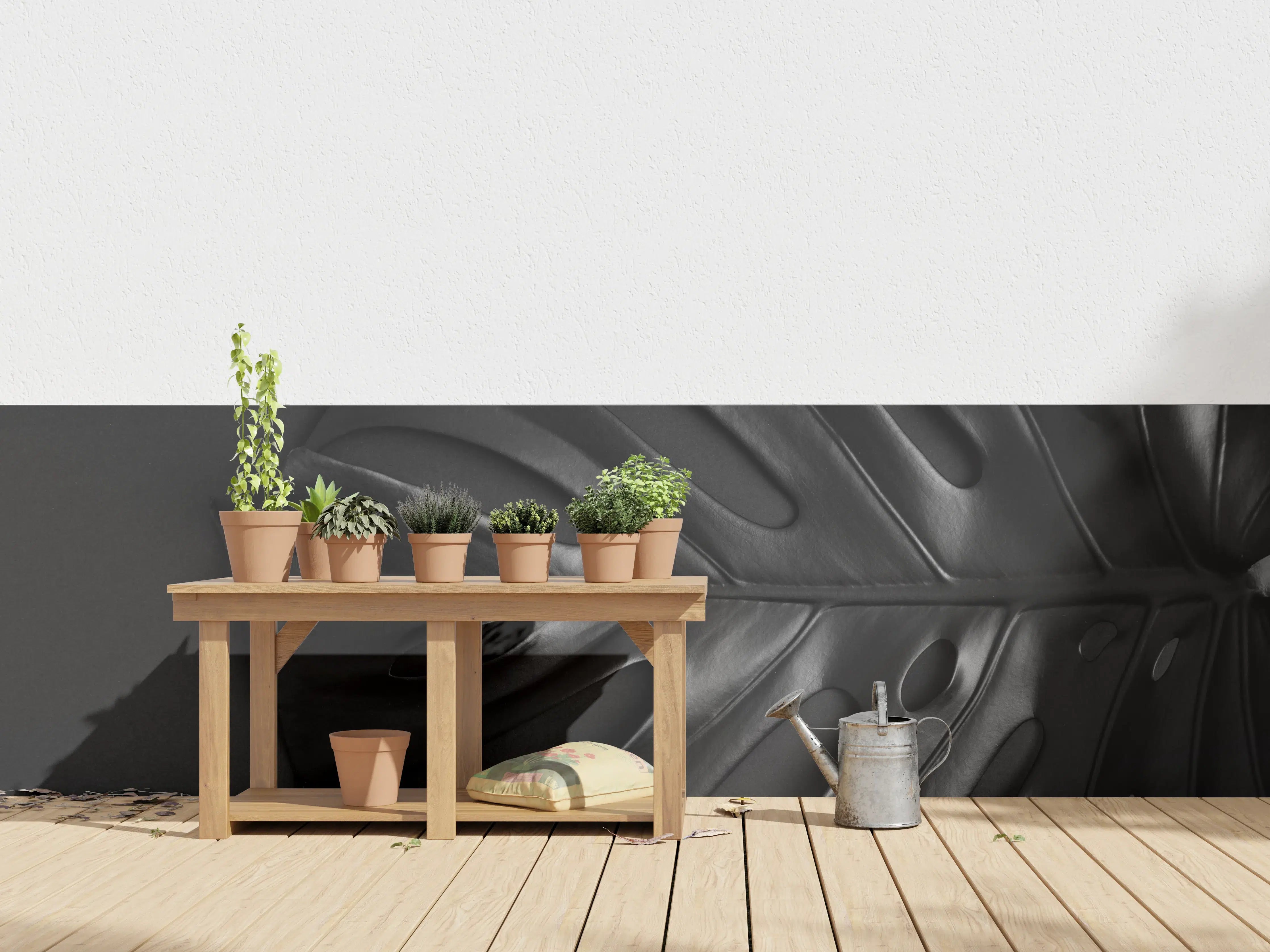 Wandverkleidung außen - Graues Monstera-Blatt-Muster
