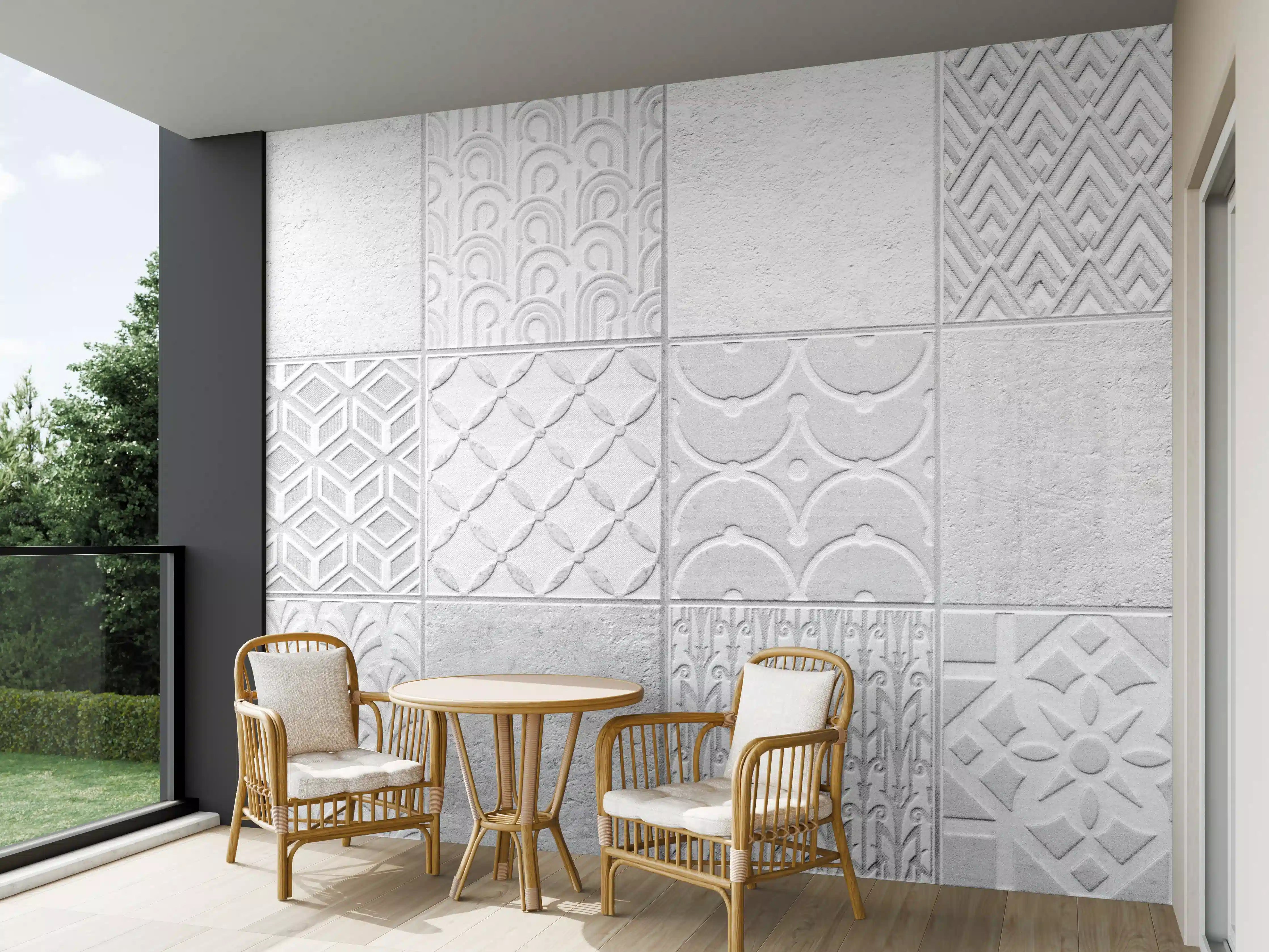 Wandverkleidung außen - Graues weißes Vintage Mosaikmotiv