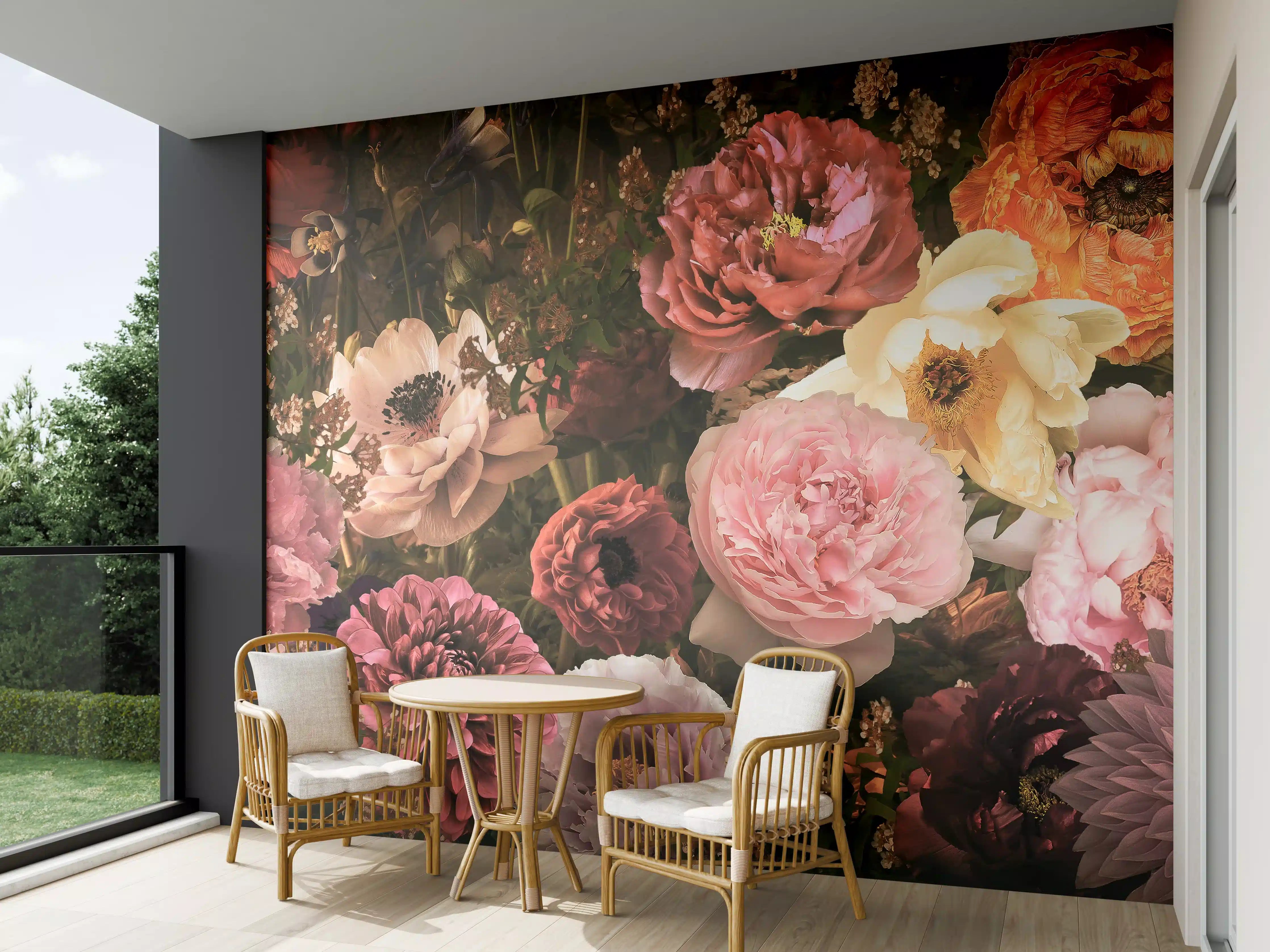 Wandverkleidung außen - Große Blumen im Vintage-Stil