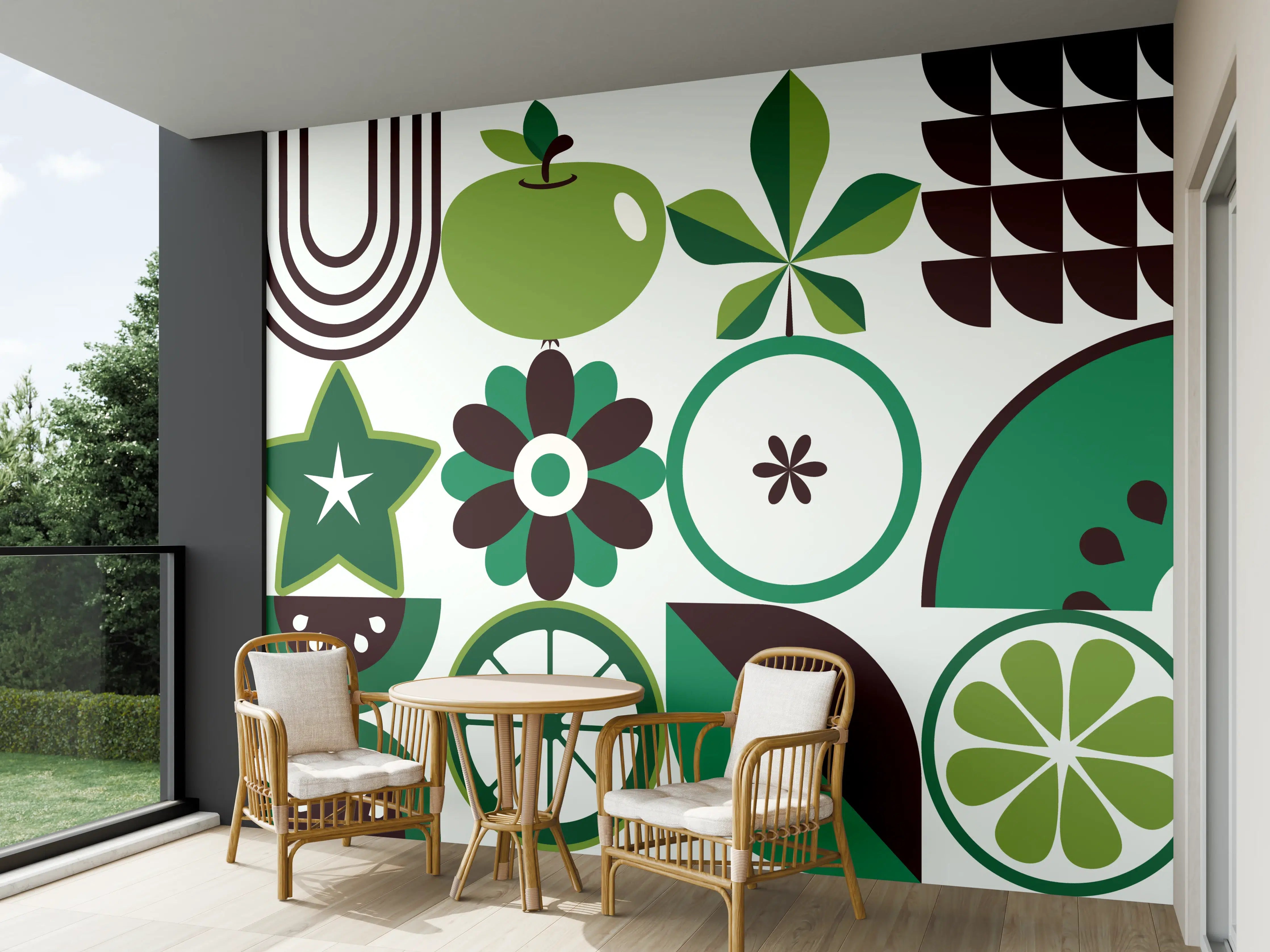 Wandverkleidung außen - Grüne Obst- und Blumendesign