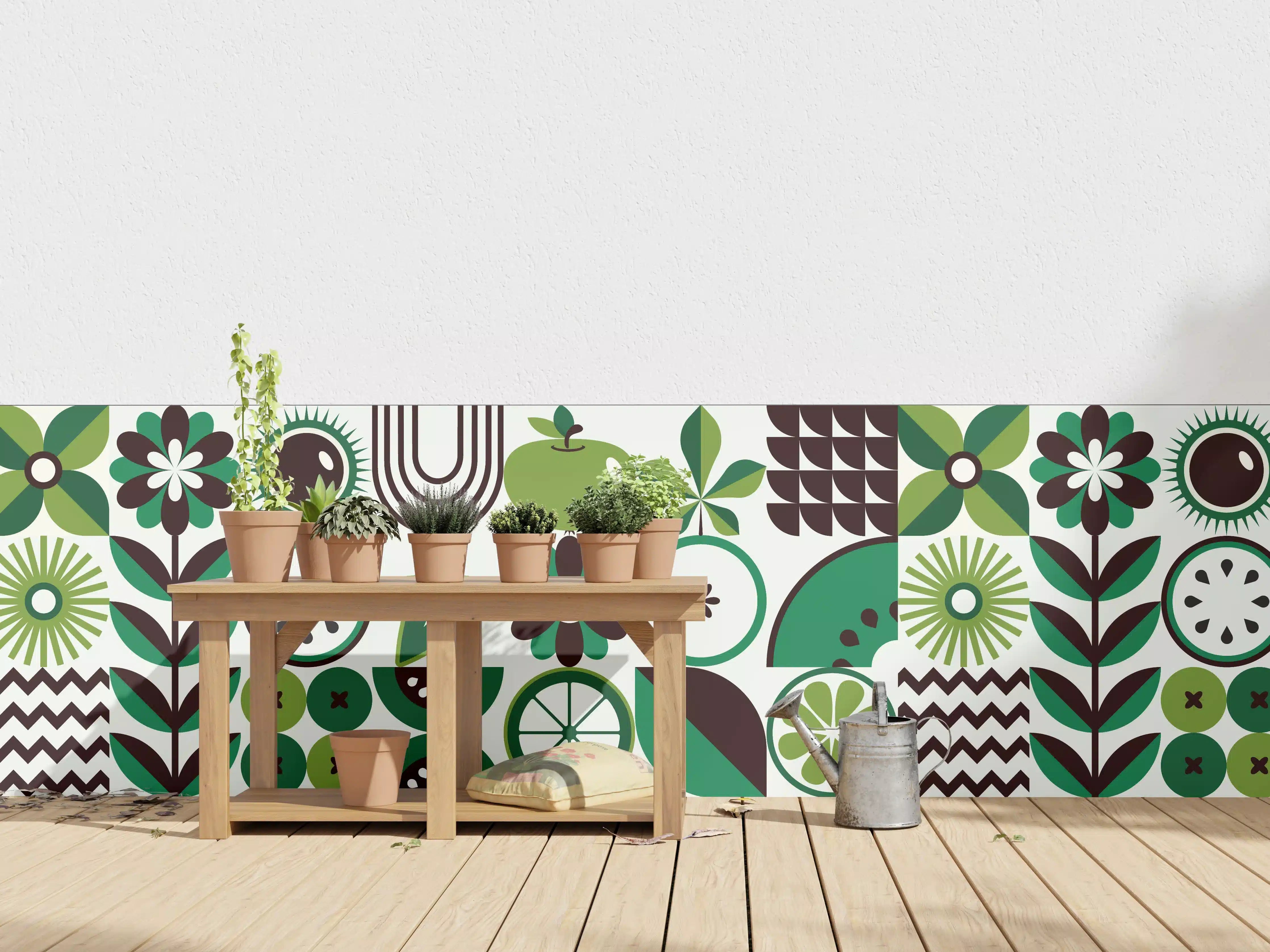 Wandverkleidung außen - Grüne Obst- und Blumendesign