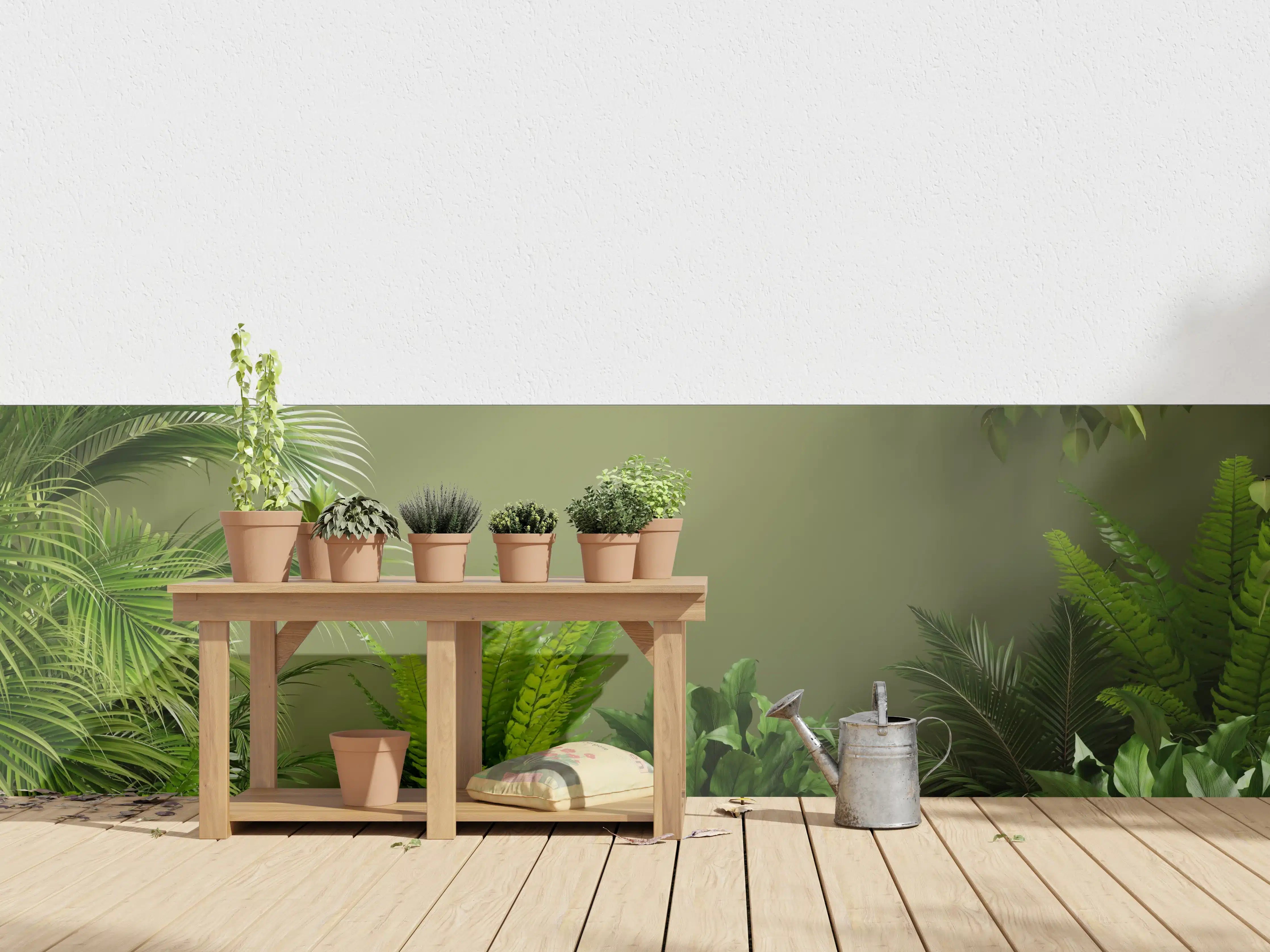 Wandverkleidung außen - Grüne Pflanzen und Naturdeko in Wohnzimmer-Atmosphäre