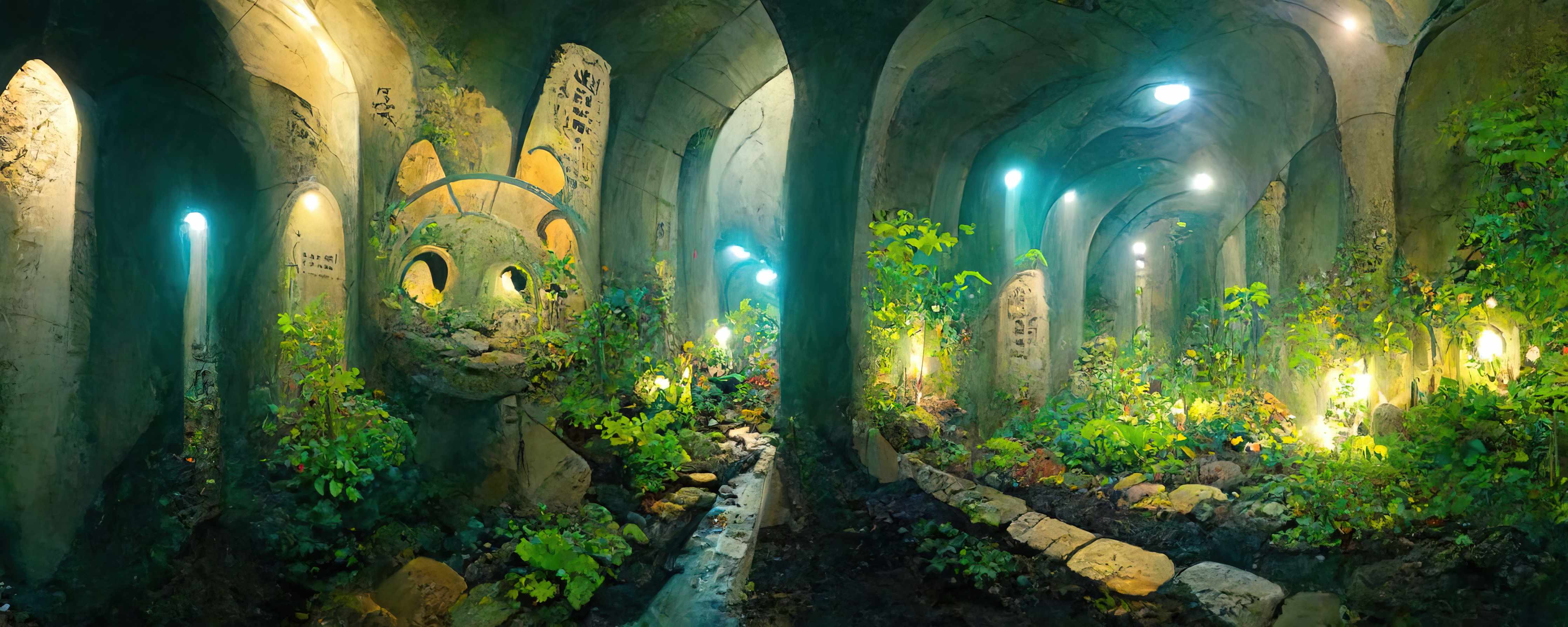 Wandverkleidung außen-Grüner Wald im Tunnel