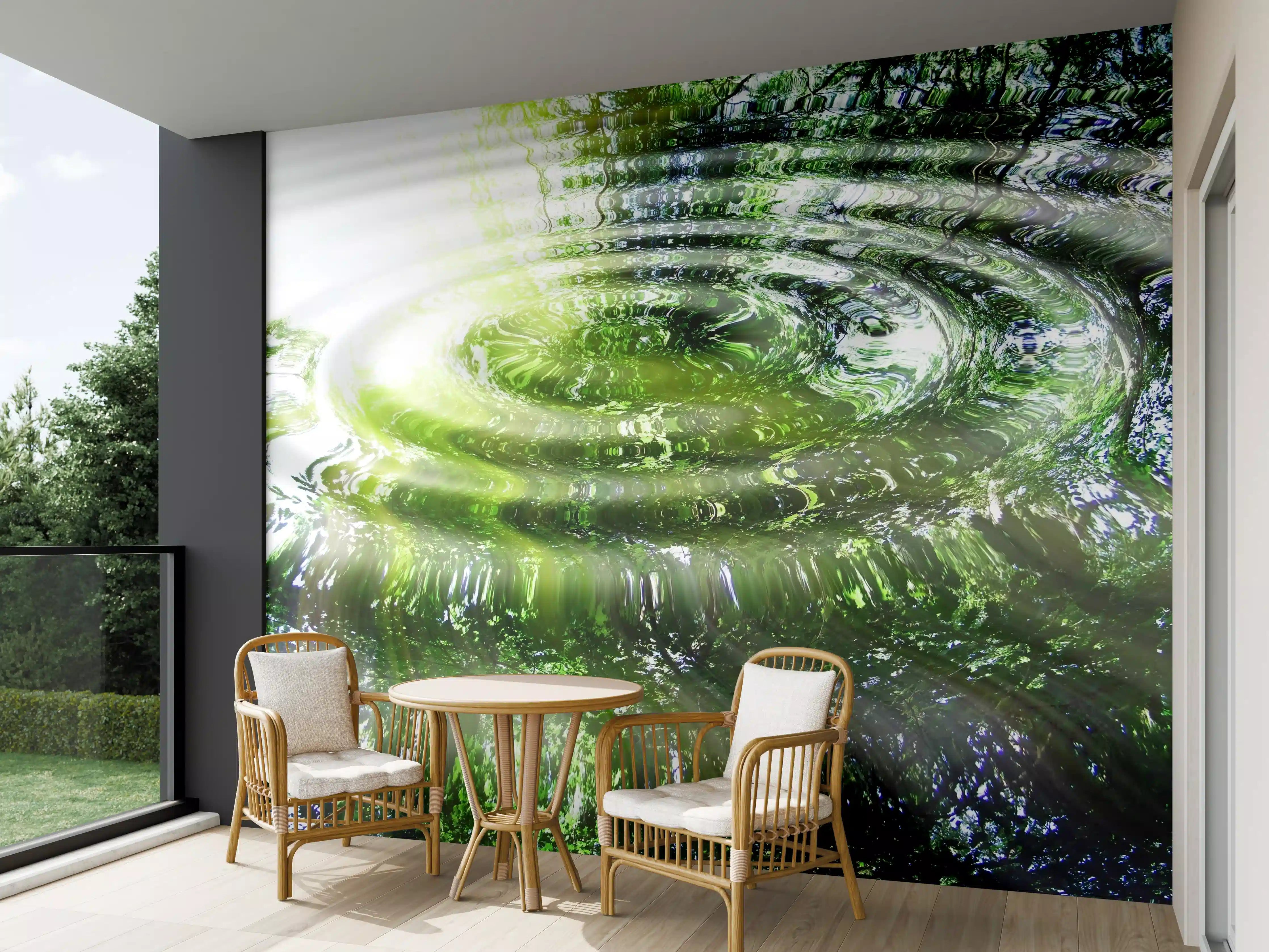Wandverkleidung außen - Grünes Wasserwellen-Reflexionen
