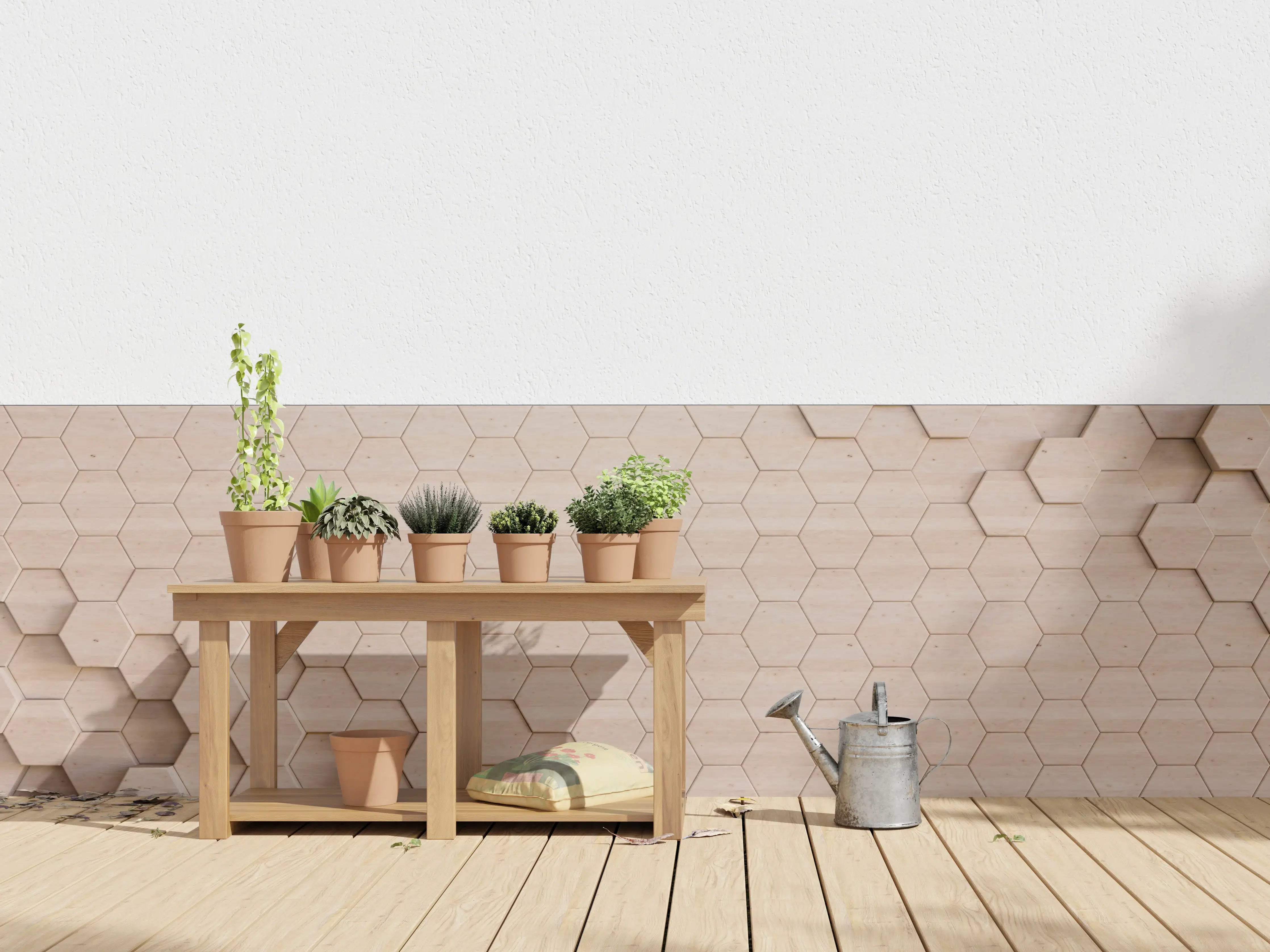 Wandverkleidung außen - Helle Holzhaptik mit Hexagon-Muster