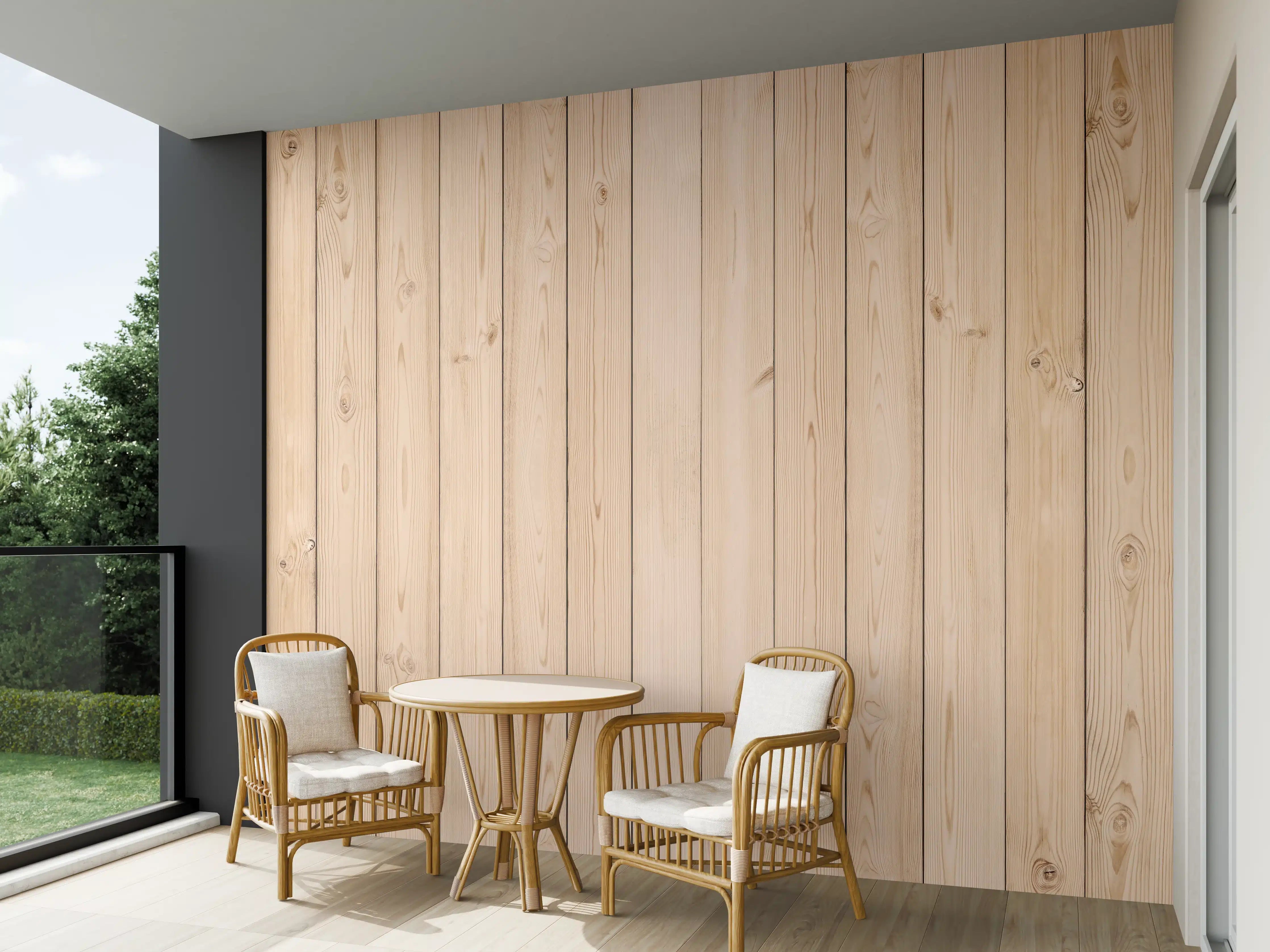 Wandverkleidung außen - Helle Holzplanken 