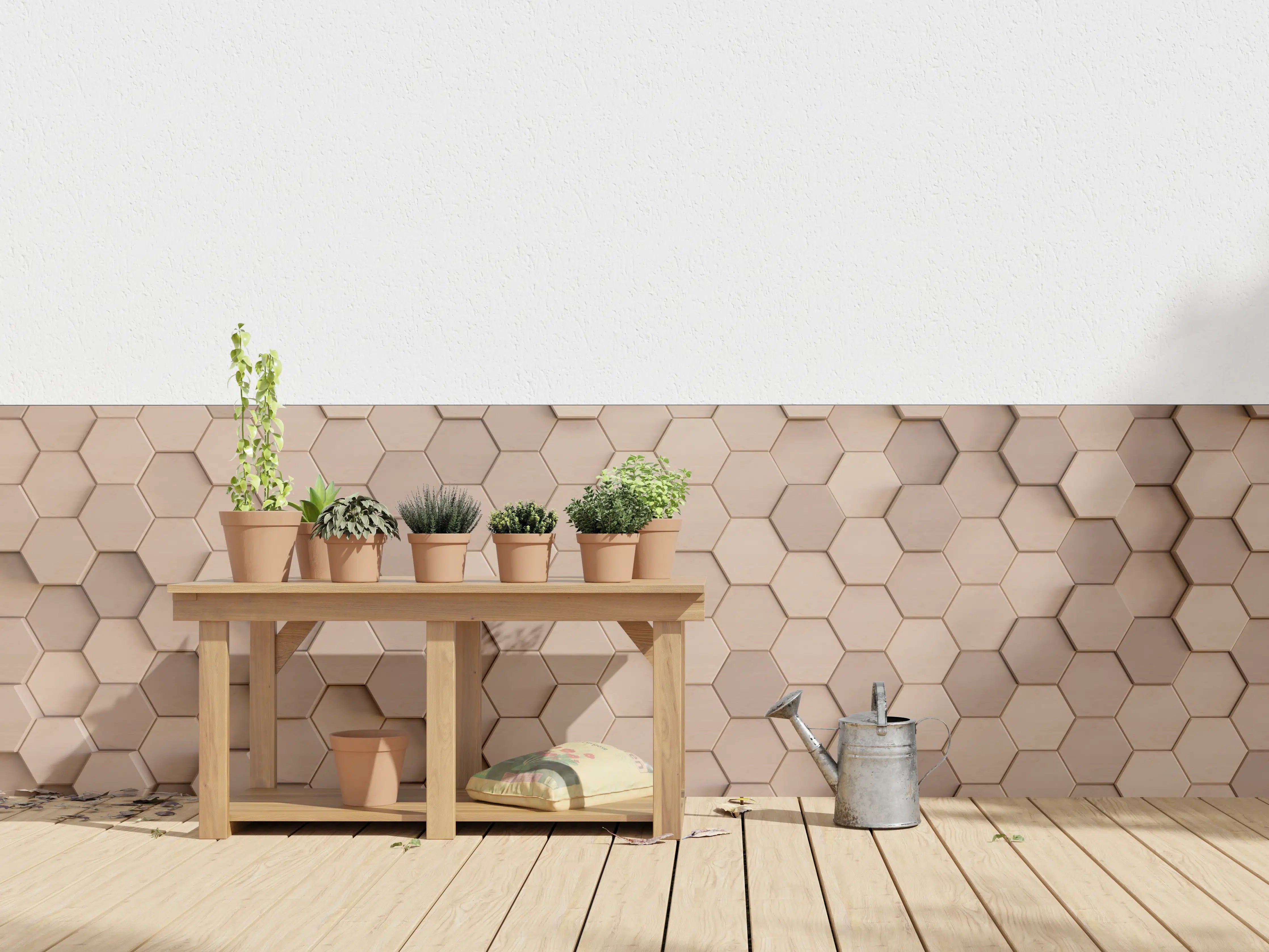 Wandverkleidung außen - Helle Holzwand mit HEXagon-Design